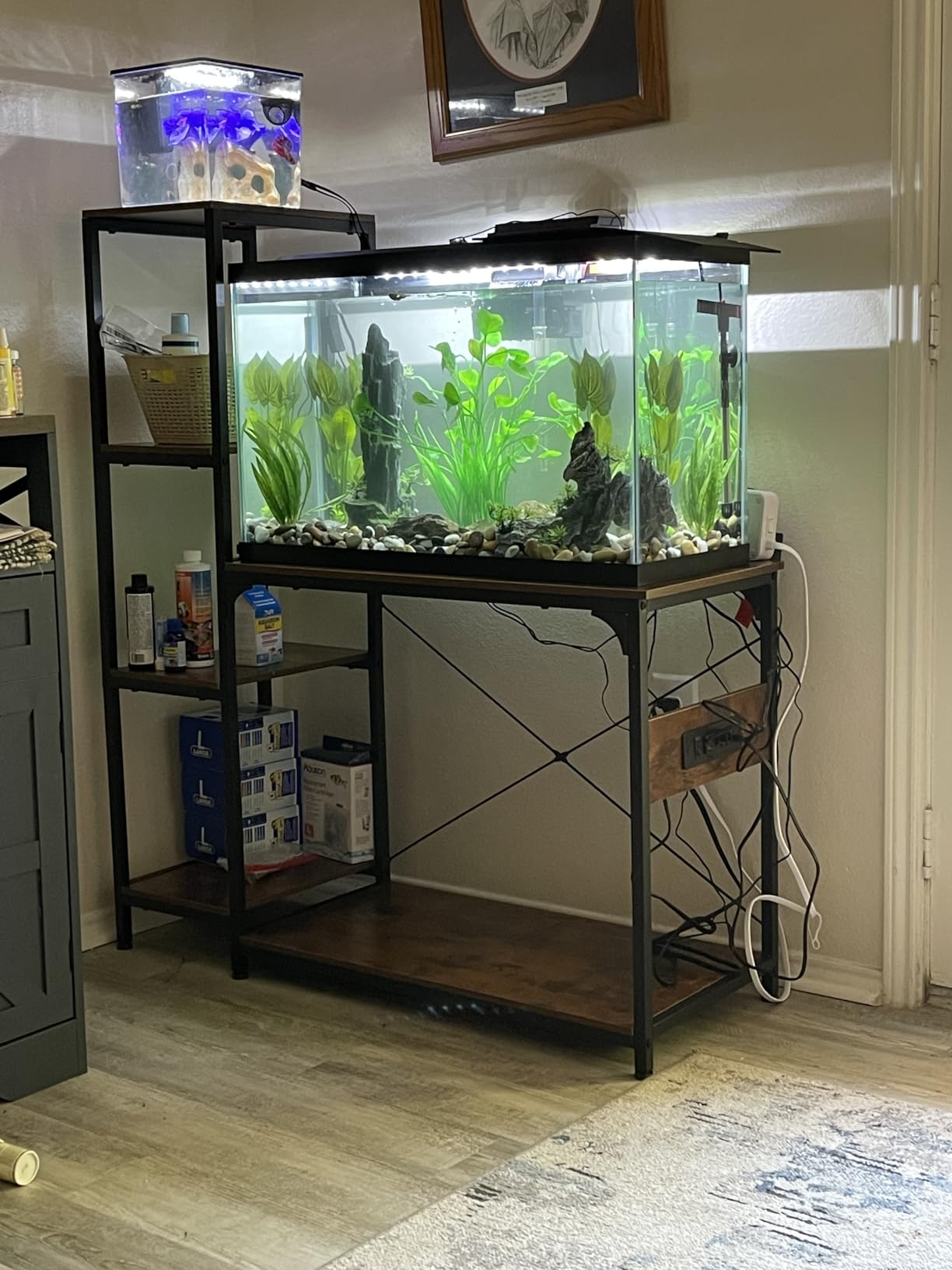 VOWNER 20-29 Gallon Fish Tank Stand with Power Outlet, Wood Aquarium Stand with Shelves for Fish Tank Accessories Storage, Heavy Duty Metal Frame, Turtle Reptile Terrarium Stand, Load 500lb, Brown customer photo 2