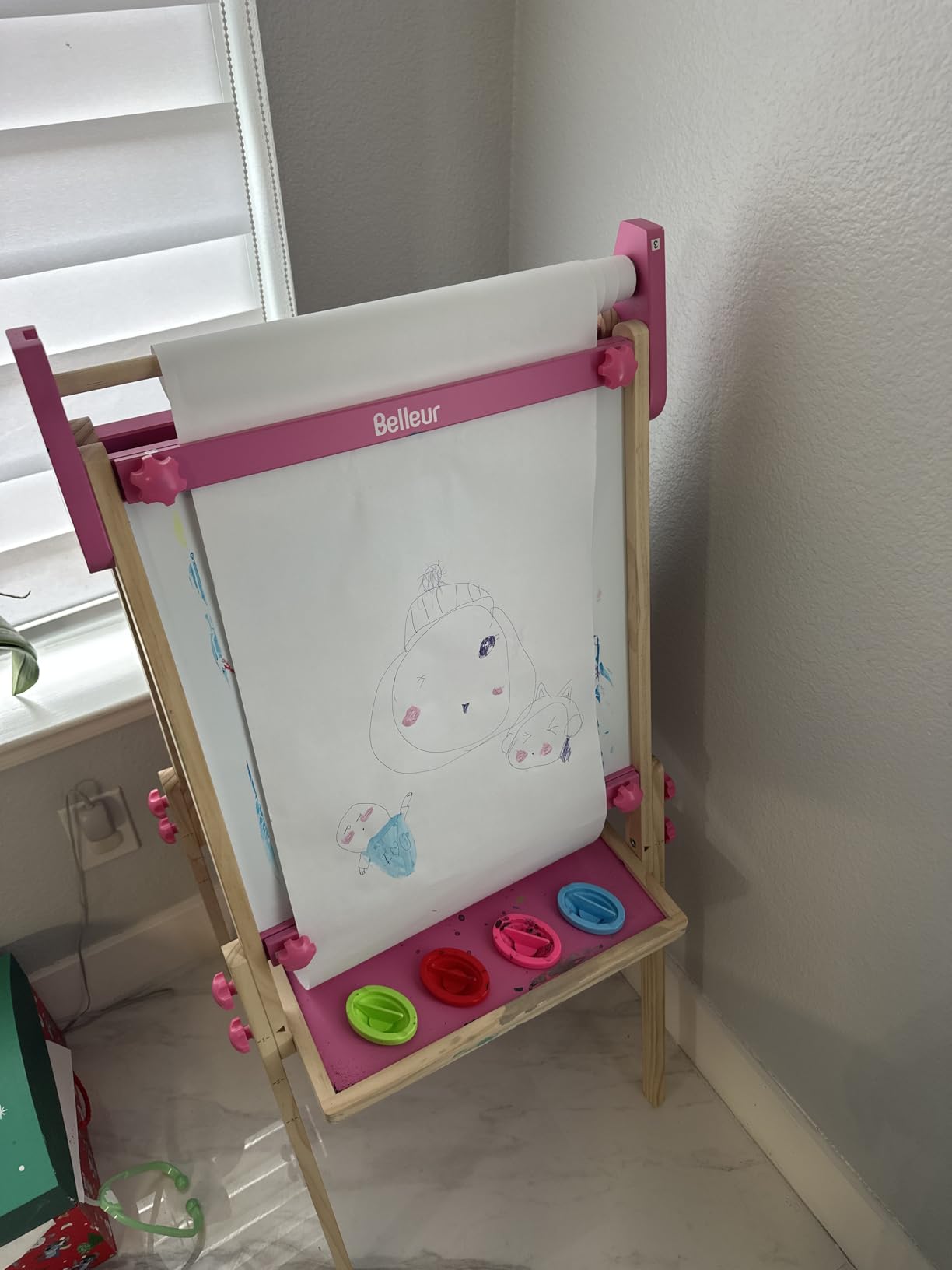 Belleur All-in-One Art Easel for Kids, Adjustable Double Sided Easel for Toddlers with Magnetic Whiteboard & Dry-Erase Chalk Board & Paper Roll, Child Painting Easel for Kid 2-8 Birthday Gift - Blue customer photo 2