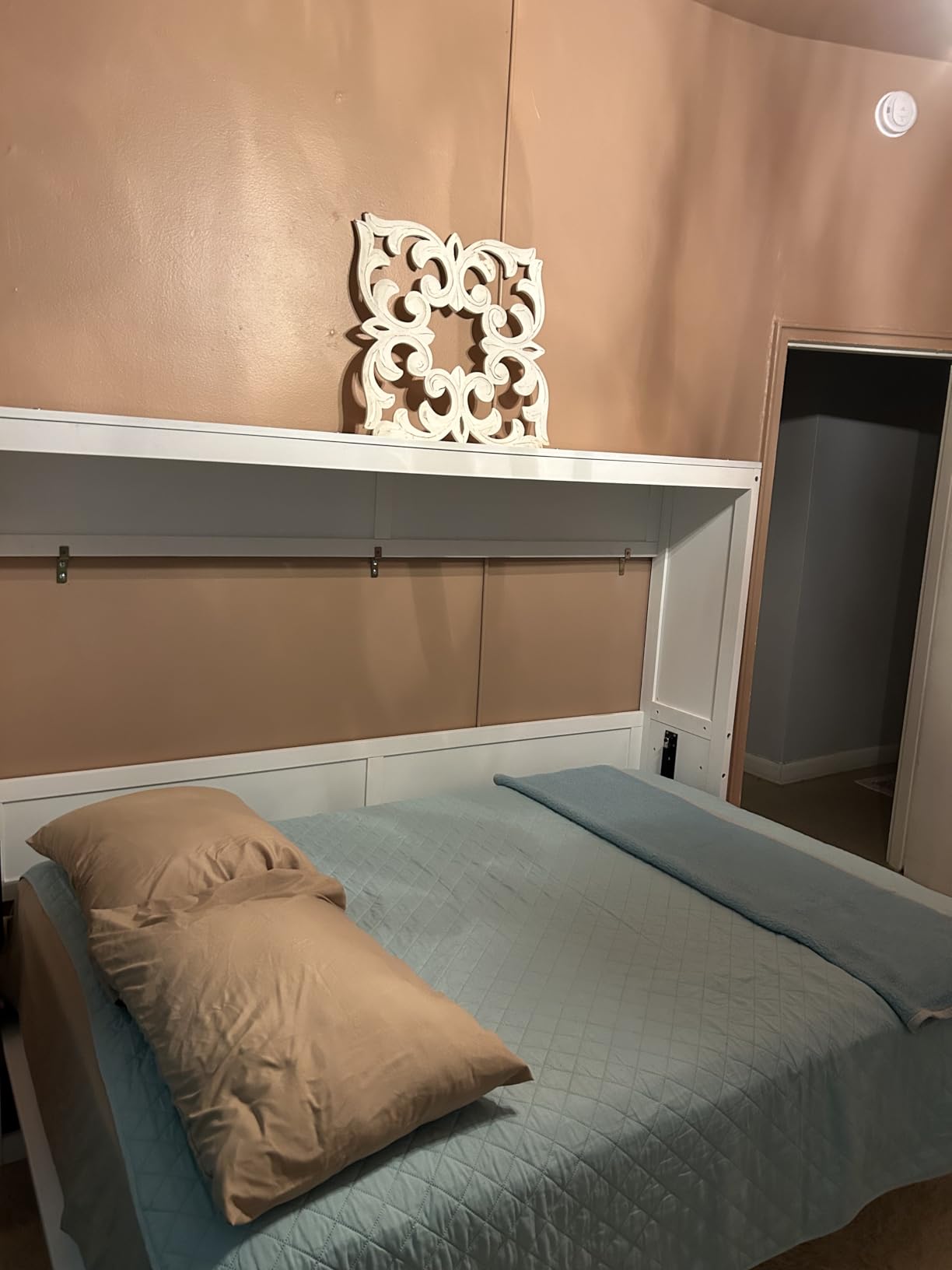 Merax Modern Farmhouse Solid Wood Murphy Bed Chest, Wall Bed with Wood Slat Support/No Box Spring Needed/Space Saving/Queen,Gray customer photo 1