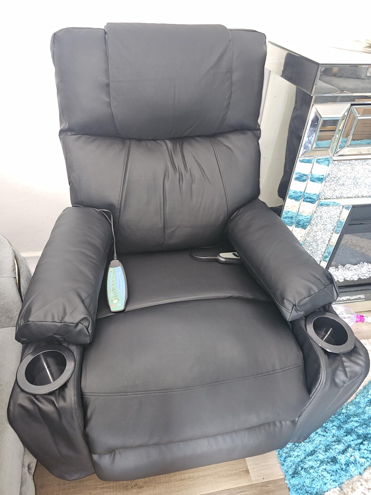 Brage Living Power Lift Recliner Chair for Elderly with Massage & Heat, 160 Adjustable PU Leather Electric Recliner with Remote, Cup Holders & Side Pockets (Black) customer photo 2