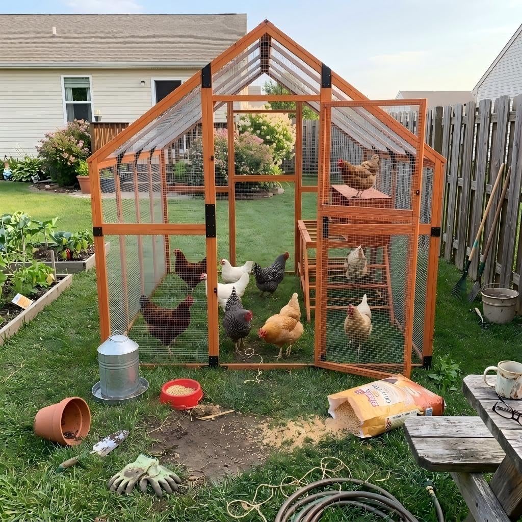 COZIWOW Chicken Coop with Full Waterproof Cover, 9' Extra Large Wooden Chicken House for 10-15 Chickens, 4 Nesting Boxes, Roosting Bars, Outdoor Walk-in Poultry Run customer photo 1