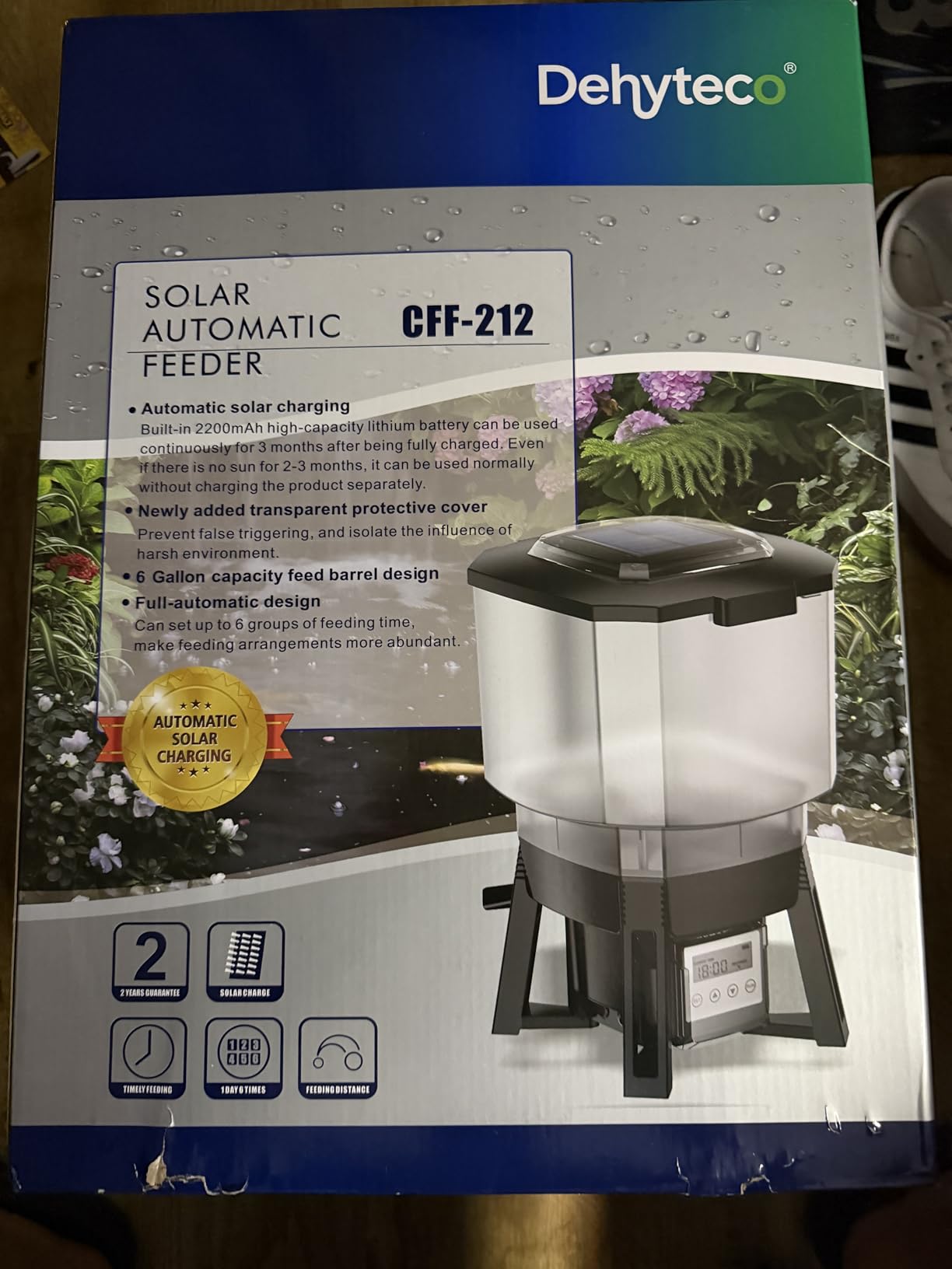 Solar Automatic Fish Feeder for Pond, Large Capacity 23L, Auto Outdoor Koi Fish Feeder, Programmable Auto Timer, Automatic Dispenser for Vacation, Big Tank, Battery & AC Electric Power customer photo 1