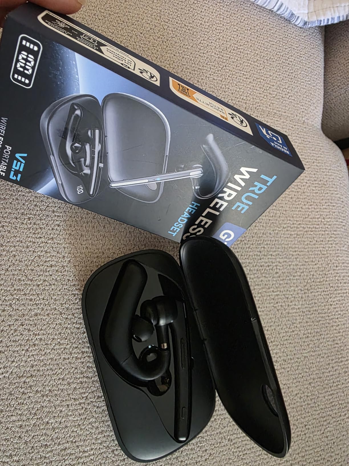 Bluetooth Headset with 72-Hour Talk Time & 500mAh Charging Case, Bluetooth V5.3 Headset with Noise Cancelling Mic - Wireless Earpiece Hands-Free Headphones for Office Trucker Driving Business, Black customer photo 1