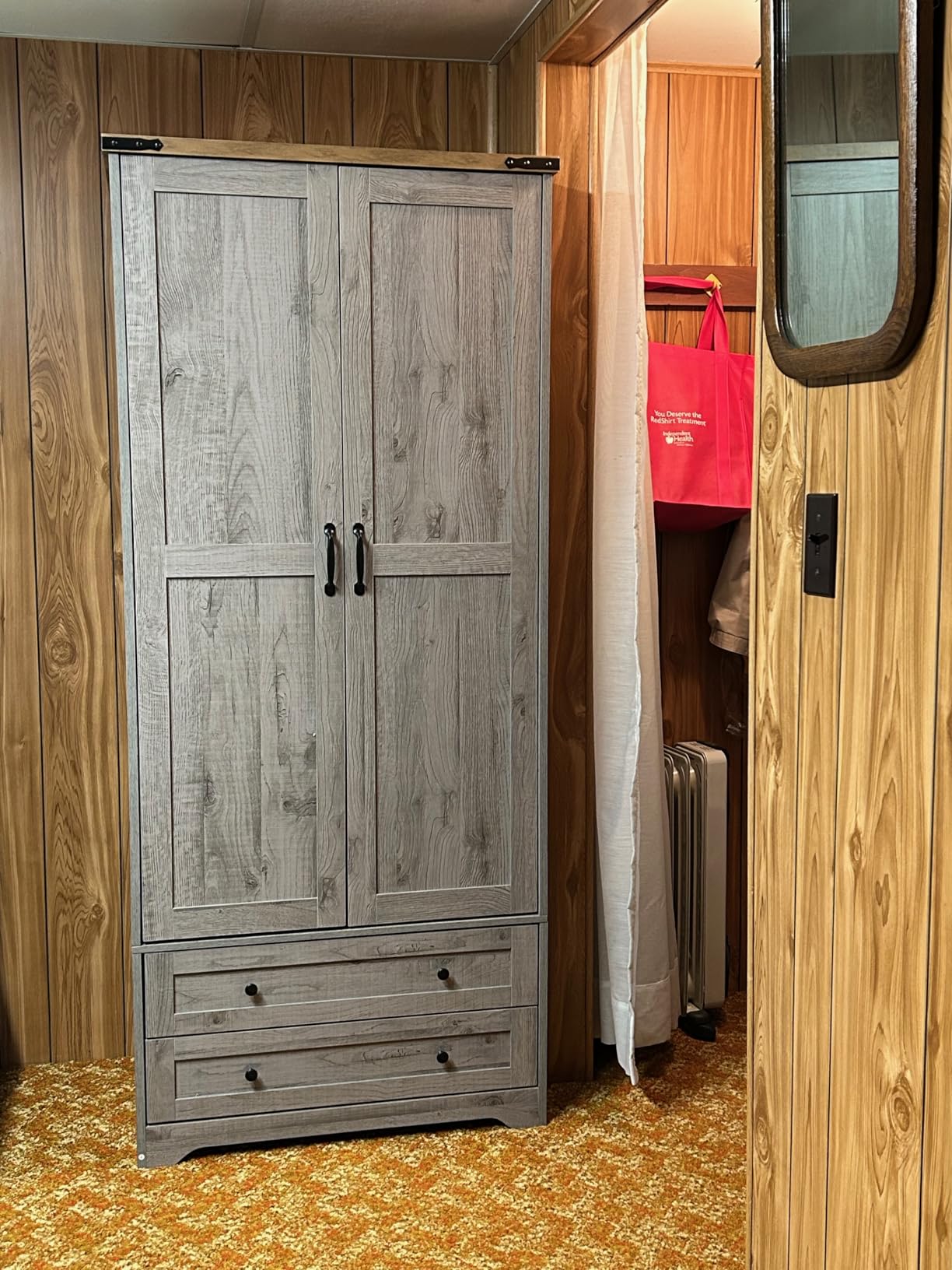 Yechen 3-Door Wooden Armoire Wardrobe Closet with Drawers and Shelves, Bedroom Armoires Closet with Mirror for Hanging Clothes, Farmhouse Wardrobe Cabinet customer photo 2