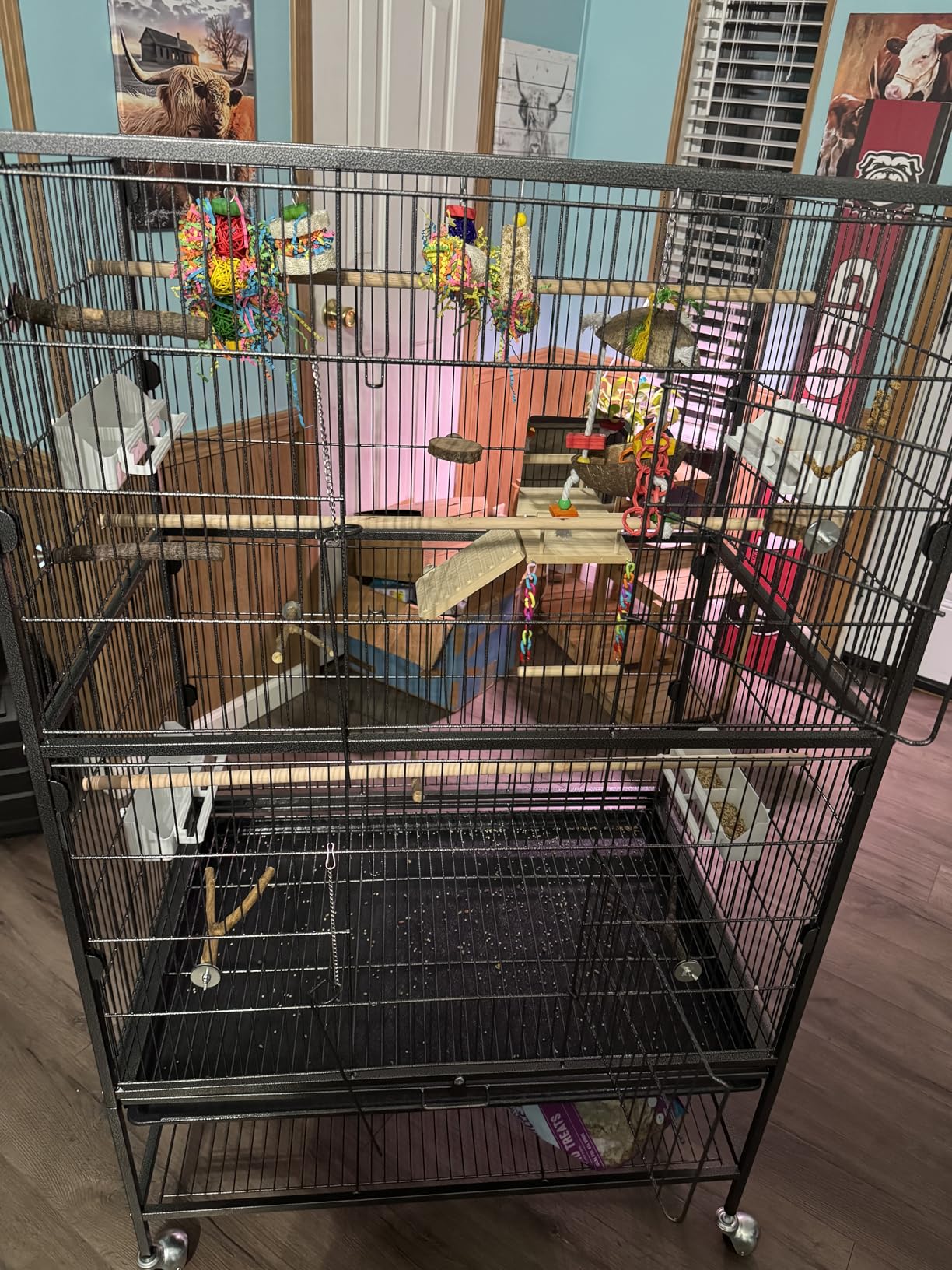VEVOR Bird Cage, 24.6 x 16.7 x 53.9 inch, Flat Top, Wrought Iron Bird Flight Cage with Perches, Slide-Out Tray and Plastic Feeders, Casters, for Parrot, Blue Tit, Cockatiel, Canary, Budgerigar, Conure customer photo 1