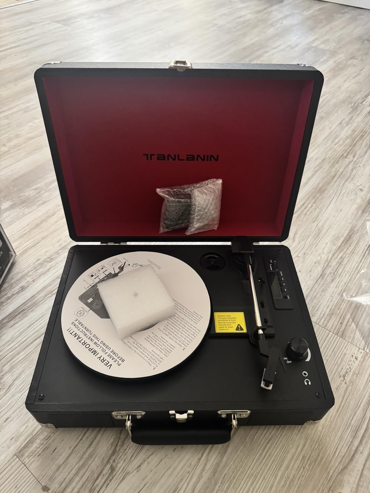 TANALNIN Vinyl Record Player, 3-Speed Bluetooth Portable Suitcase Turntable with Built-in Speakers, USB Recording, RCA Output, AUX Input/Output, Vintage Vinyl Player for Home, Bedroom or Gifting, Black customer photo 1
