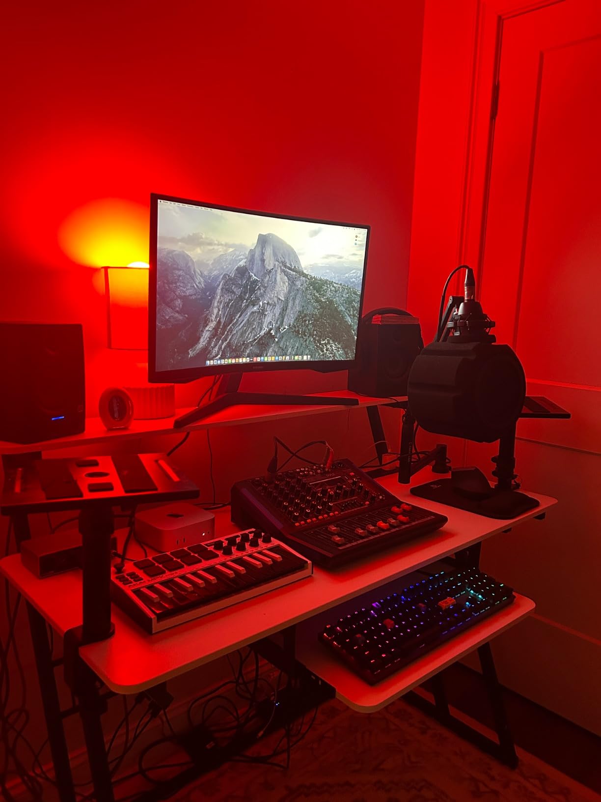 Armocity Music Studio Desk, Music Production Workstation with Power Outlets and RGB LED Lights, Recording Studio Table Desks Music Producer for Home, Black customer photo 1