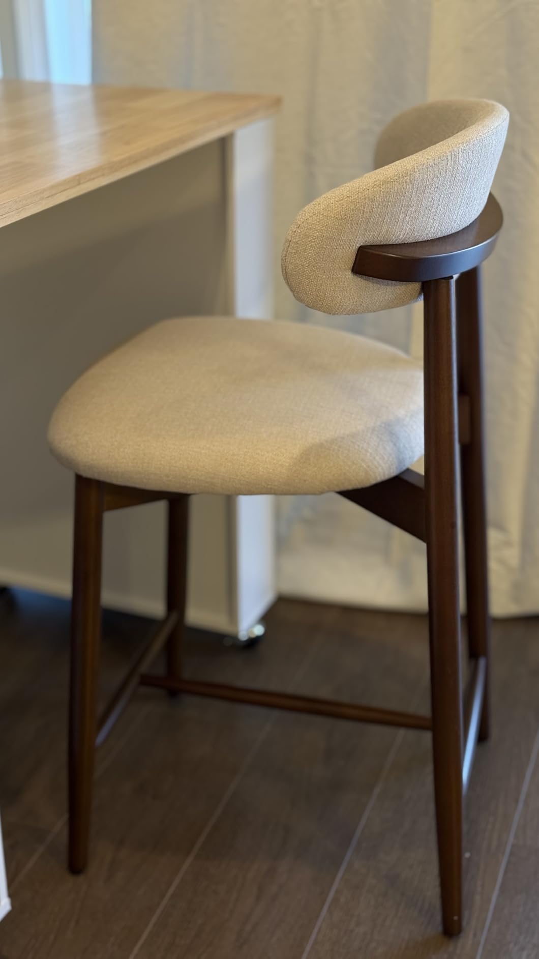 COLAMY Counter Height Bar Stools Set of 2, Kitchen Bar Stools with Back, Mid Century Modern Upholstered, with Wood Legs for Kitchen Island Dining Room, Beige customer photo 2