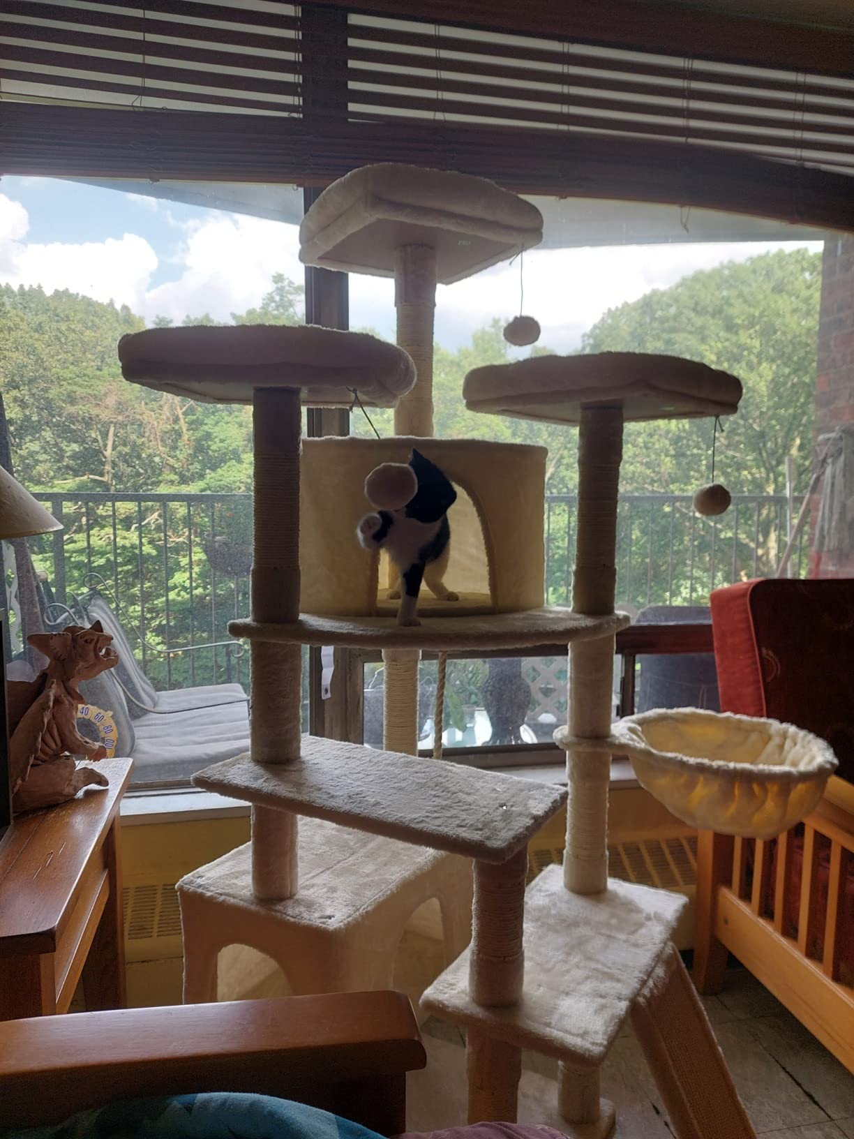 Heybly Cat Tree, 74.8-Inch Spacious and Tall Cat Tower for Large Cats, Cat Furniture with Large Top Perch, Solid Base, 2 Cat Condos, Hanging Hammock, Durable Sisal Scratching Posts, Smoky Gray HCT062G customer photo 2