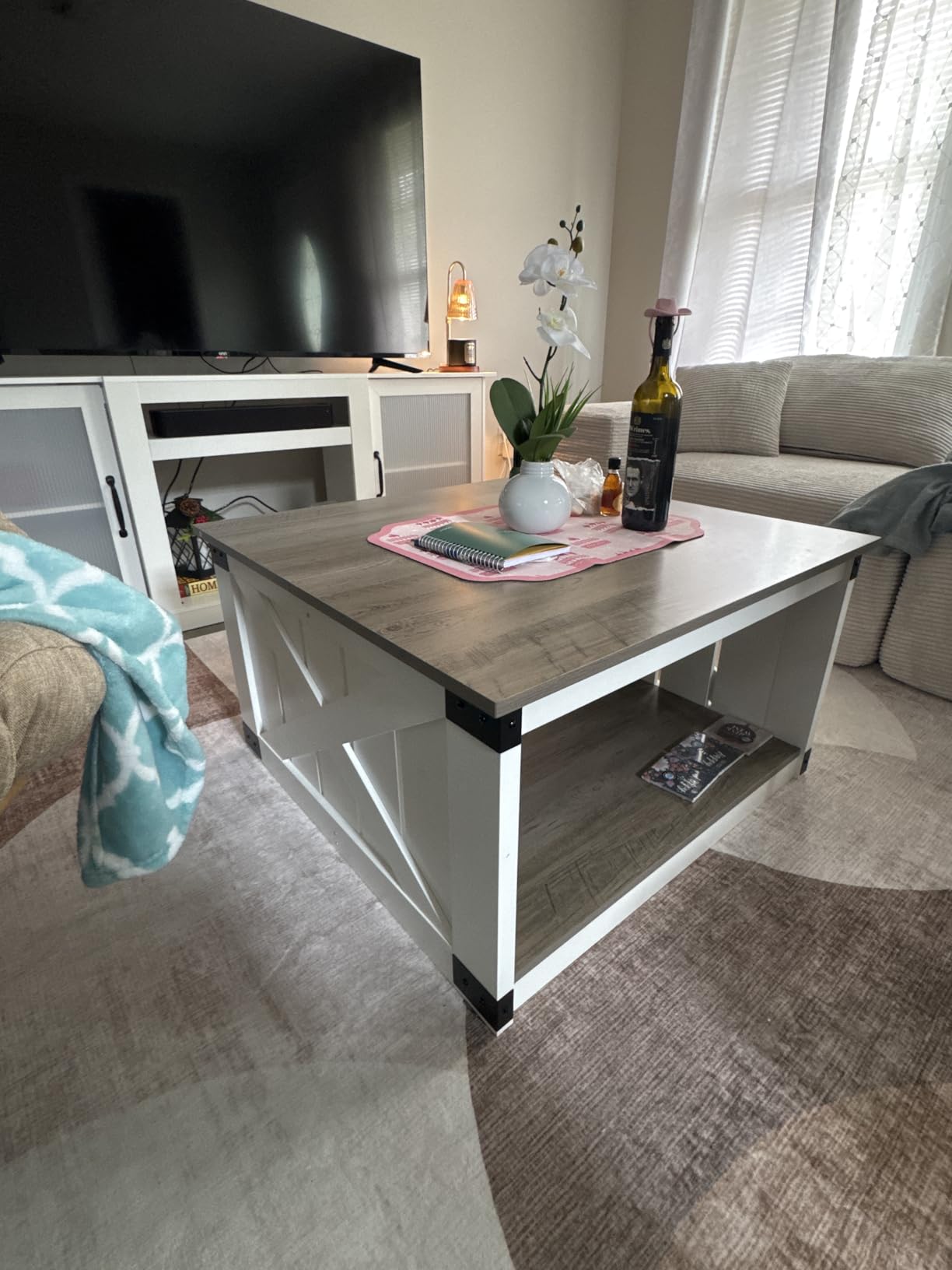 WLIVE Farmhouse Coffee Table for Living Room, 40.1