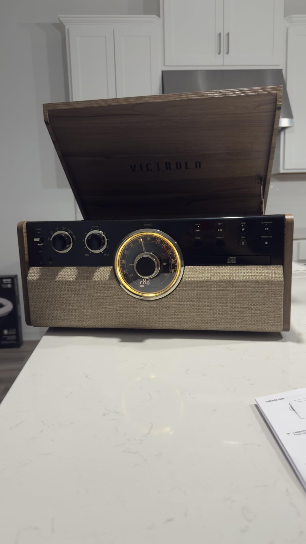 Victrola The Empire Mid-Century 6-in-1 Turntable & Multimedia Center with Built-in Speakers - 5 Speed, Bluetooth, Radio, Cassette & CD Player, RCA Out, Headphone Jack (Walnut) customer photo 2