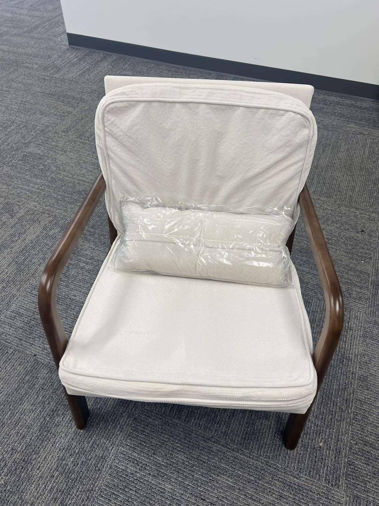 DUMOS Mid Century Modern Accent Chair, Upholstered Armchair with Lumbar Pillow and Solid Wood Frame, Comfy Reading Chair for Small Living Room, Bedroom, Guest Room, Beige customer photo 1
