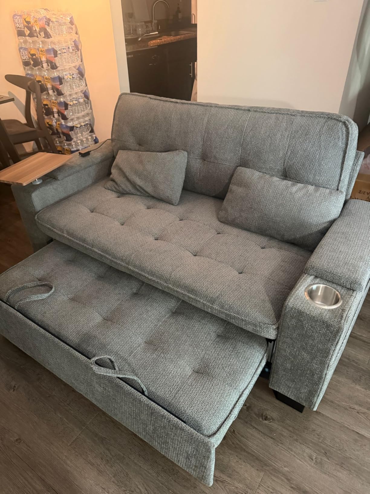 65in Sleeper Sofa Bed, 3 in 1 Pull Out Couch with Chenille Fabric Convertible Loveseat for LivingRoom and Apartment (Darkgrey) customer photo 1