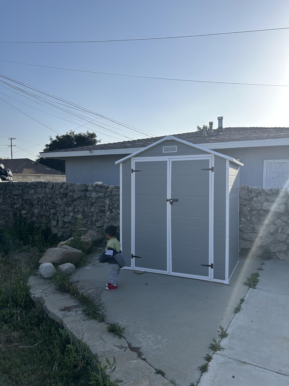 Devoko 6 x 4 FT Plastic Outdoor Storage Shed with Floor, Resin Tool Shed with Window, Outside Waterproof Garden Shed with Lockable Door for Patio, Backyard, Poolside, Light Grey customer photo 1