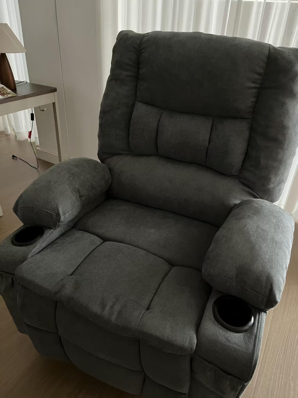 Rocker Recliner Chair with Massage and Heat, Recliner Chair for Adults, Nursery Rocking Chairs for Living Room, Ergonomic Comfy Relining Chair with Cup Holders, USB Charge Port, Side Pockets, Grey customer photo 1