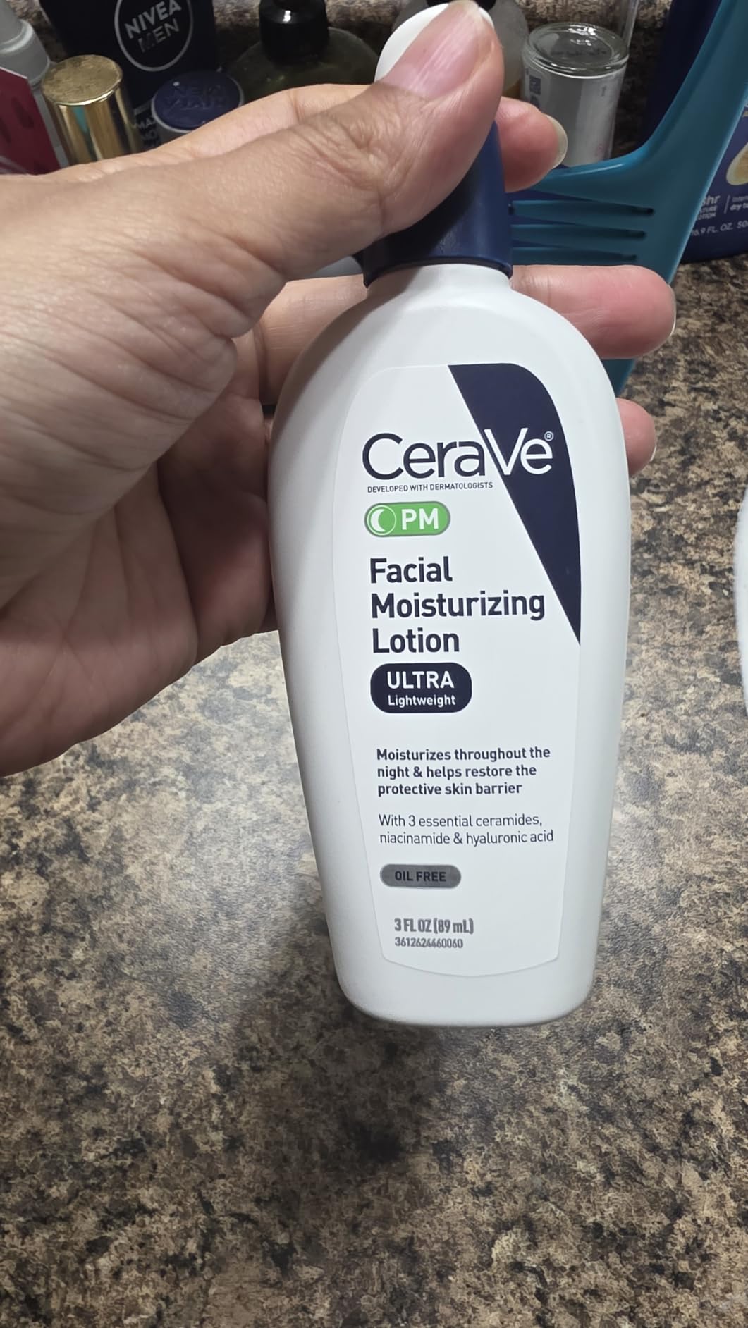 CeraVe PM Facial Moisturizing Lotion, Night Cream with Hyaluronic Acid and Niacinamide, Ultra-Lightweight, Oil-Free Moisturizer for Face, 3 Ounce customer photo 1