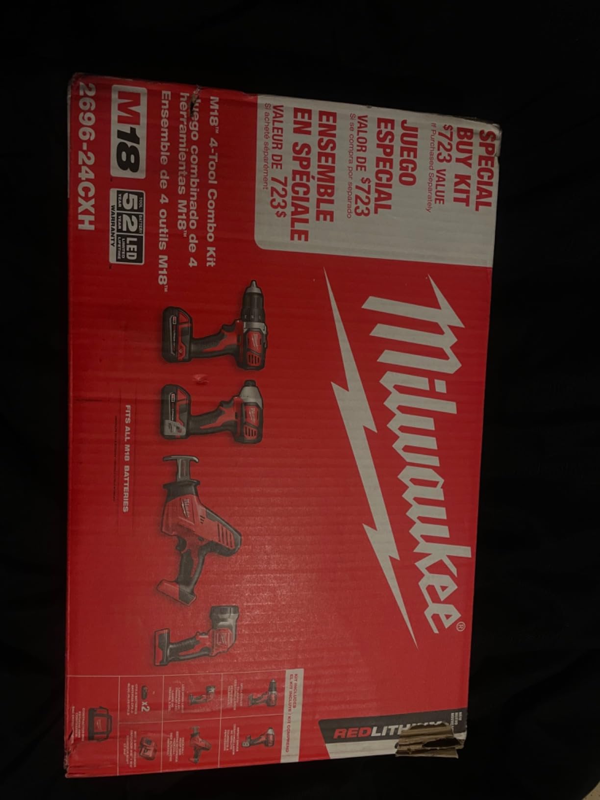 Milwaukee 2695-24 M18 18V Cordless Power Tool Combo Kit with Hammer Drill, Impact Driver, Reciprocating Saw, and Work Light (2 Batteries, Charger, and Tool Case Included) customer photo 3