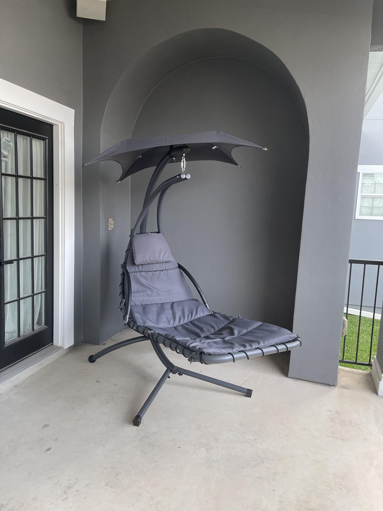 Best Choice Products Outdoor Hanging Curved Steel Chaise Lounge Chair Swing w/Built-in Pillow and Removable Canopy - Teal customer photo 1