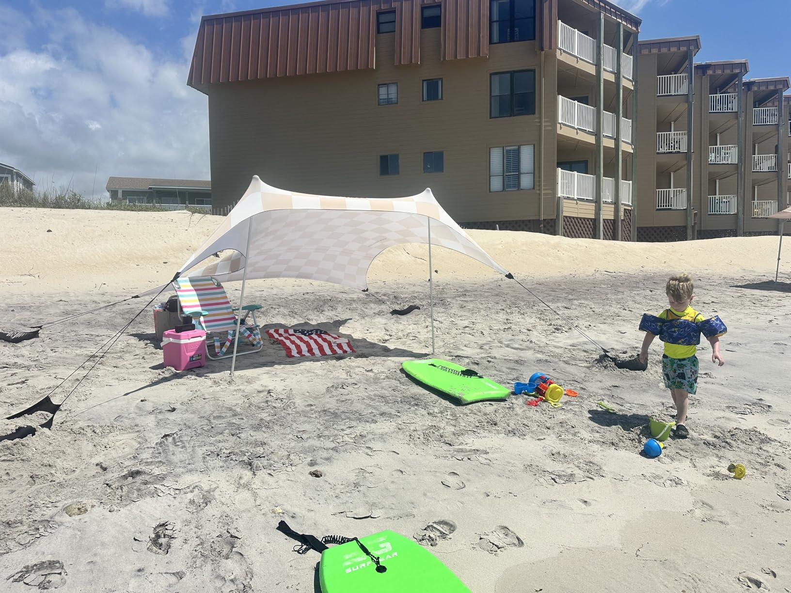 Neso Portable Beach Tent Sun Shelter with Sand Anchor - Lightweight Beach Shade Canopy - Easy Setup for Family Outing - Patented Reinforced Corners - UPF 50+ Sun Protection - 7 x 7ft - Periwinkle Blue customer photo 2