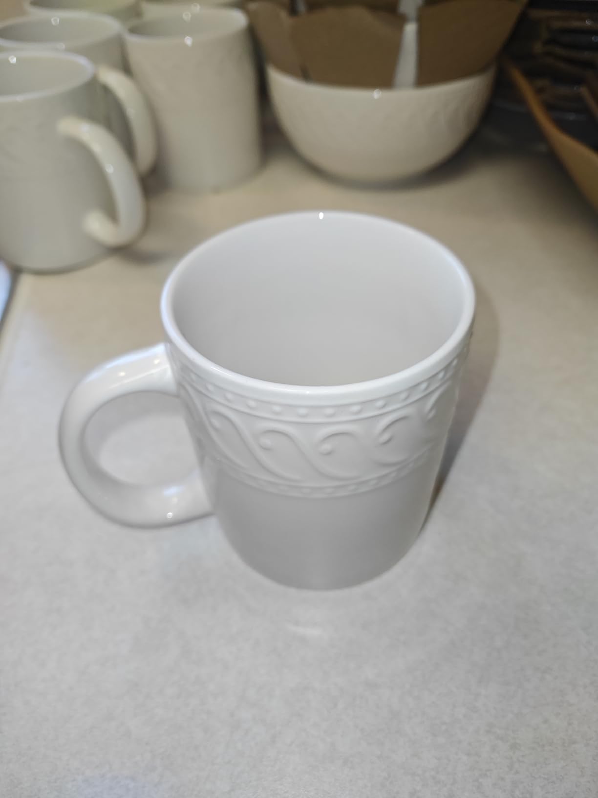 Pfaltzgraff Sylvia Dinnerware Set 32-Piece Service for 8, White Porcelain Dinner Plates, Salad Plates, Soup Bowls and Mugs with Embossed Scrollwork customer photo 1