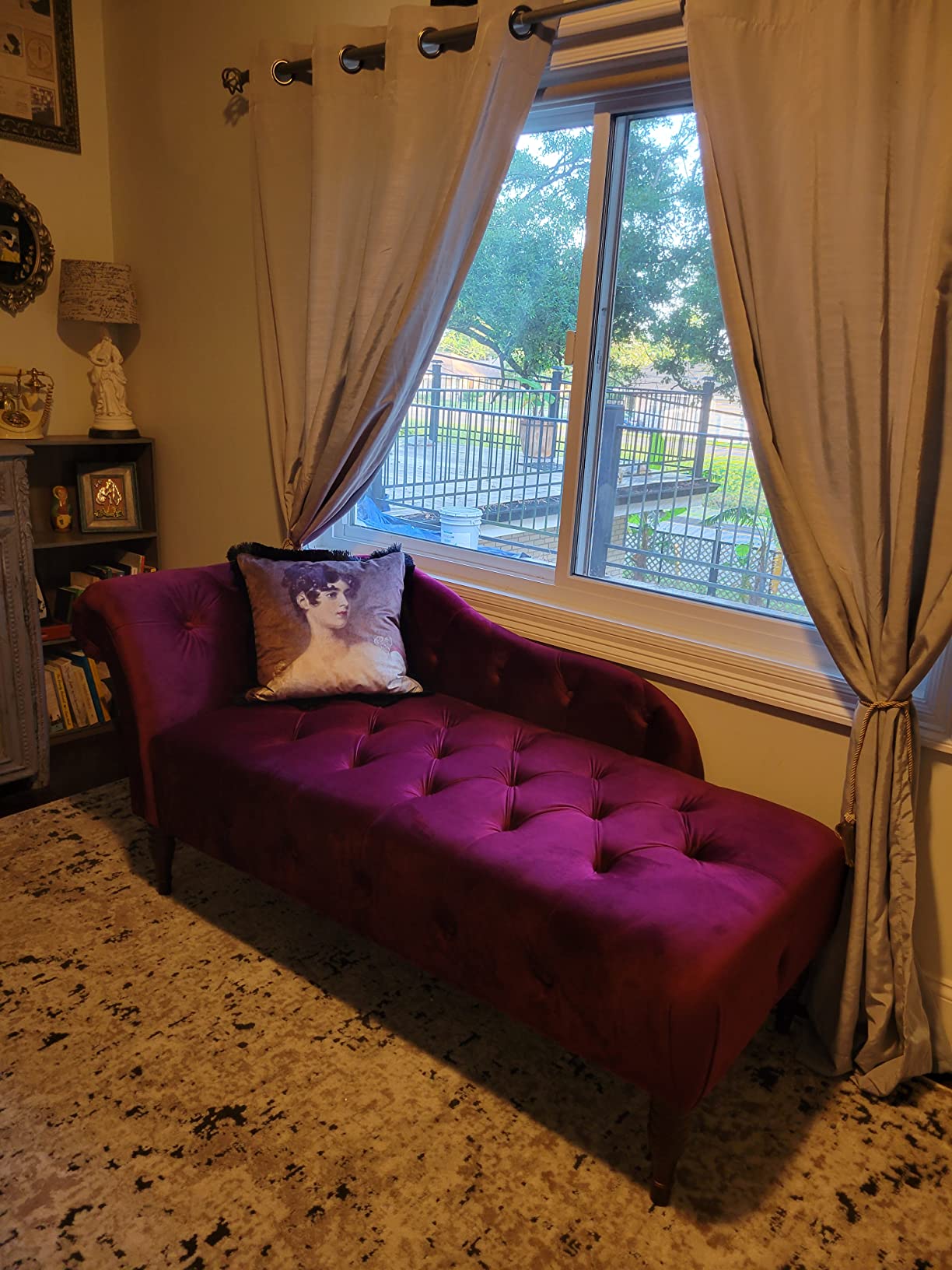 Jennifer Taylor Home Samuel Tufted Roll Arm Chaise Lounge, Burgundy Velvet customer photo 1