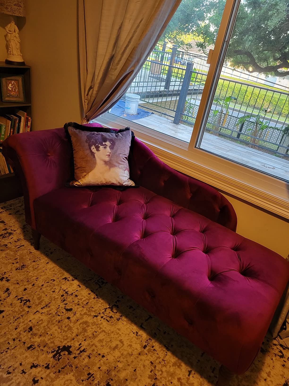 Jennifer Taylor Home Samuel Tufted Roll Arm Chaise Lounge, Burgundy Velvet customer photo 2