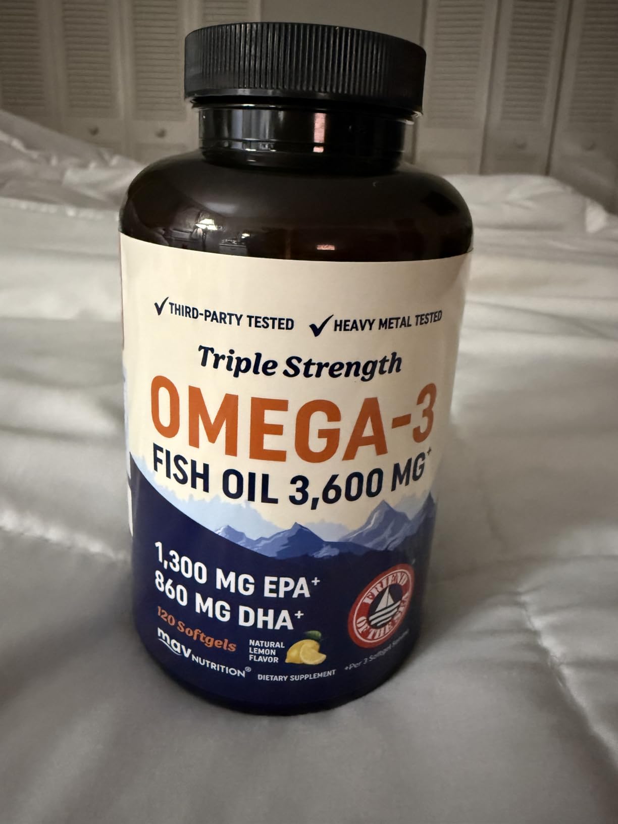 Triple Strength Omega 3 Fish Oil 3600 mg | EPA & DHA | Over 2100mg Omega-3 Fatty Acids | 1300mg EPA + 860mg DHA | Premium Wild Caught & Burpless Fish Oil | 120 Ct customer photo 1