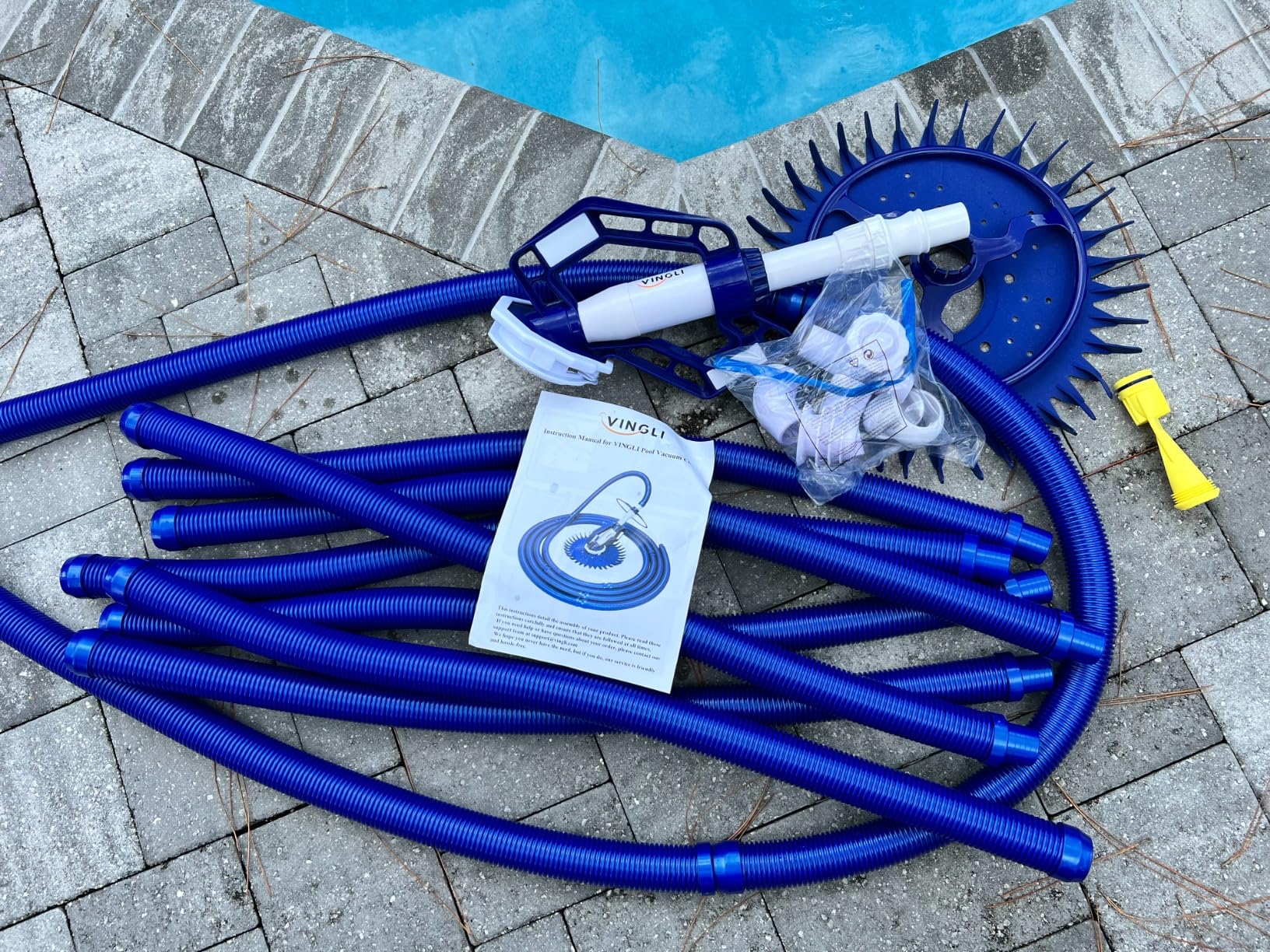 VINGLI Pool Vacuum Above Ground Indoor Outdoor Automatic Swimming Pool Cleaner Sweep Sweeper with 33FT Hoses (Nave Blue) customer photo 2