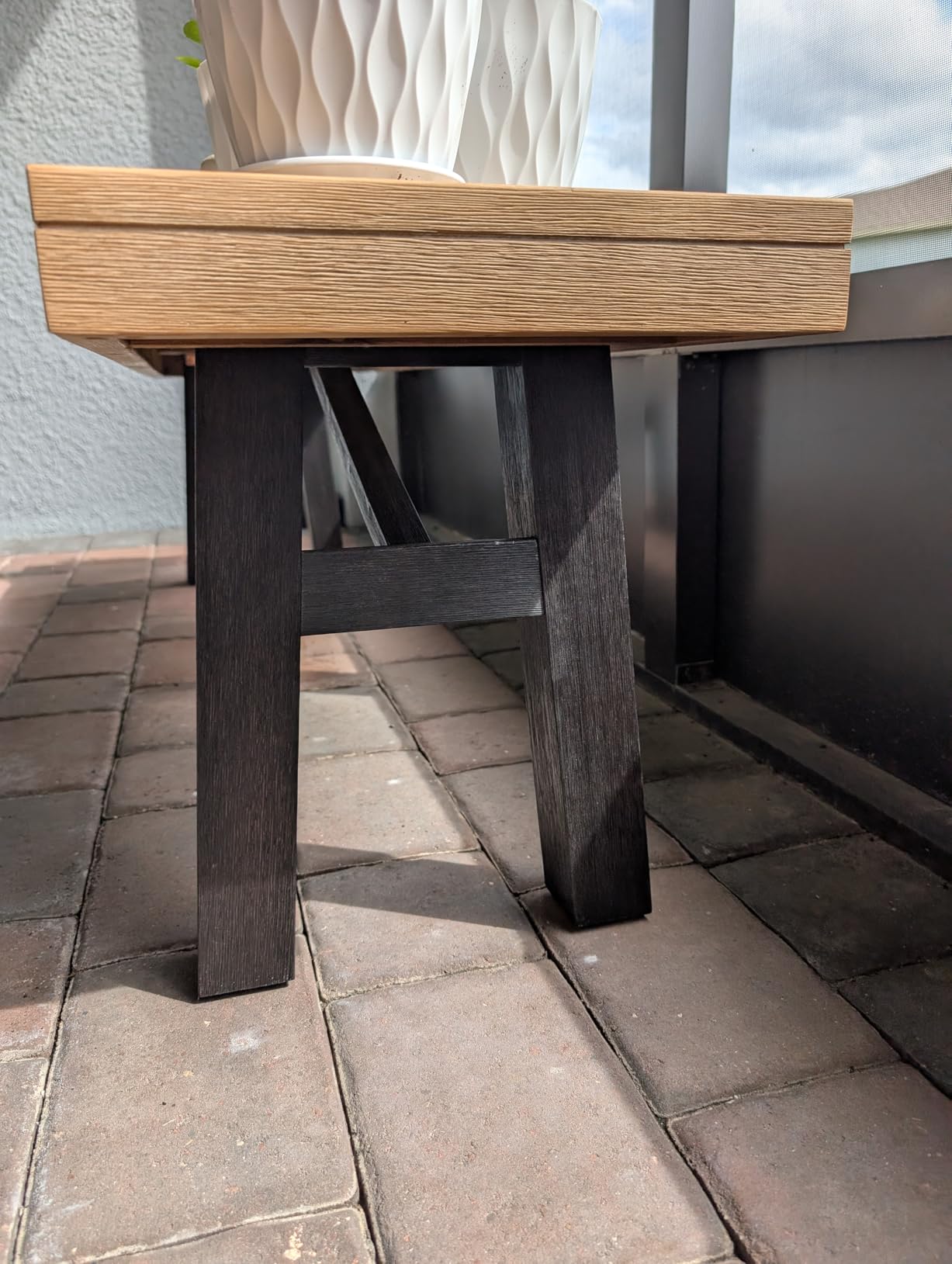 Christopher Knight Home Bettina Outdoor Acacia Wood Dining Bench with Brushed Mahogany Legs, Brushed Grey / Brushed Mahogany customer photo 2