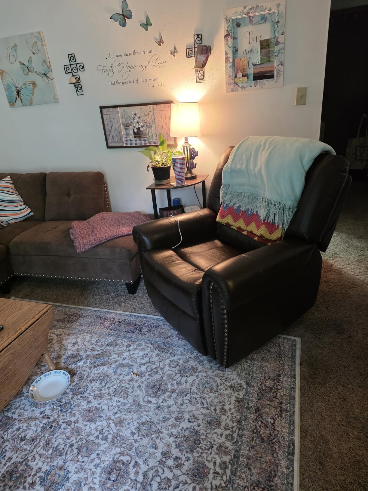 CANMOV Leather Recliner Chair, Classic and Traditional Manual Recliner Chair with Comfortable Arms and Back Single Sofa for Living Room, Brown customer photo 2