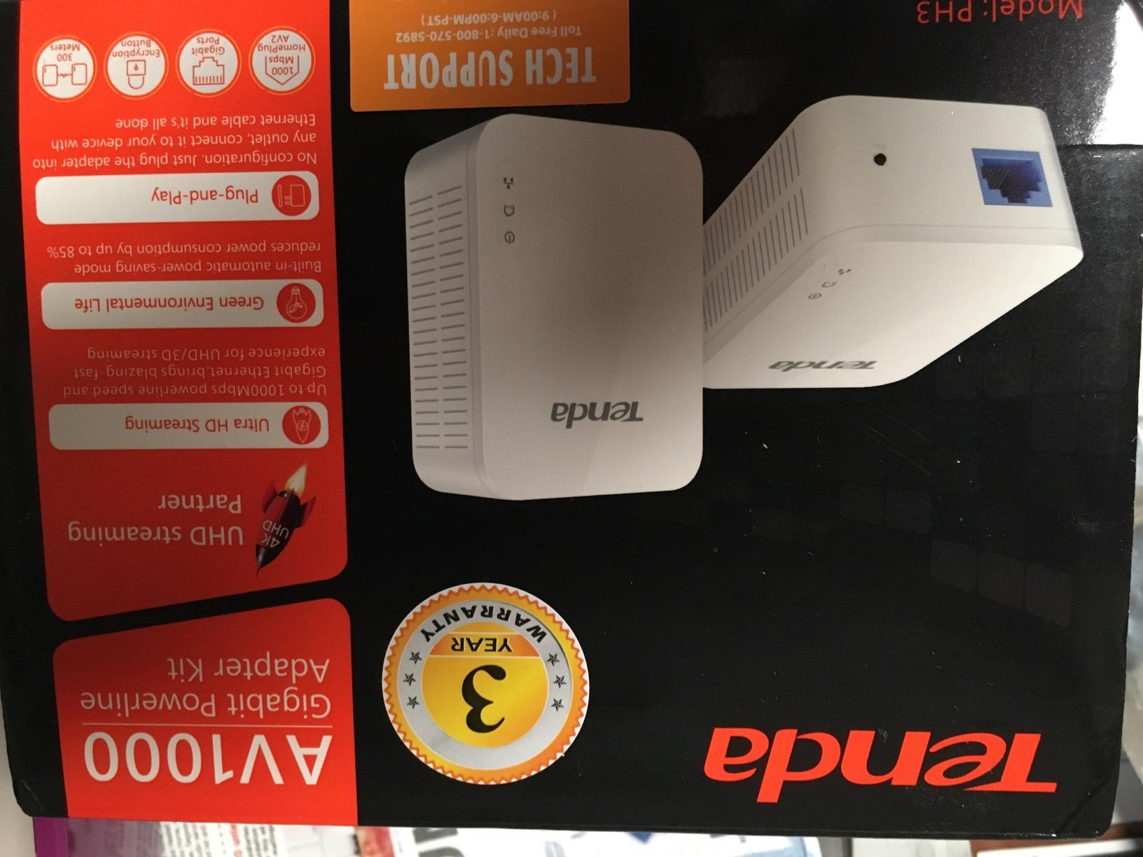 Tenda AV1000 WiFi Powerline Adapter Kit with Gigabit Ports, Powerline Extender with AC650 Dual Band WiFi, Plug and Play, for HD/3D/4K Video Streaming and Gaming (PH10) customer photo 1
