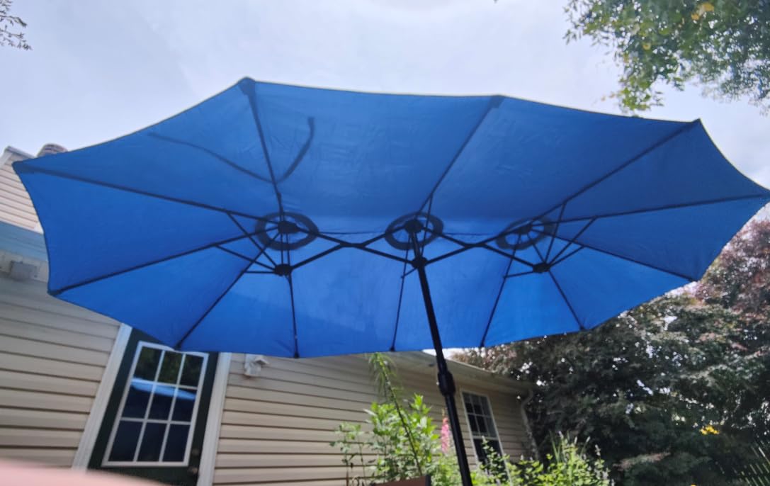 PHI VILLA 15ft Large Patio Umbrellas with Base Included, Outdoor Double-Sided Rectangle Big Market Umbrella with Stand, Outside Umbrellas for Poolside Lawn Backyard, Beige customer photo 1