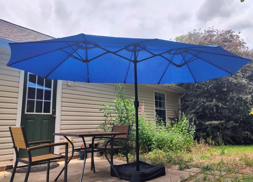 PHI VILLA 15ft Large Patio Umbrellas with Base Included, Outdoor Double-Sided Rectangle Big Market Umbrella with Stand, Outside Umbrellas for Poolside Lawn Backyard, Beige customer photo 2