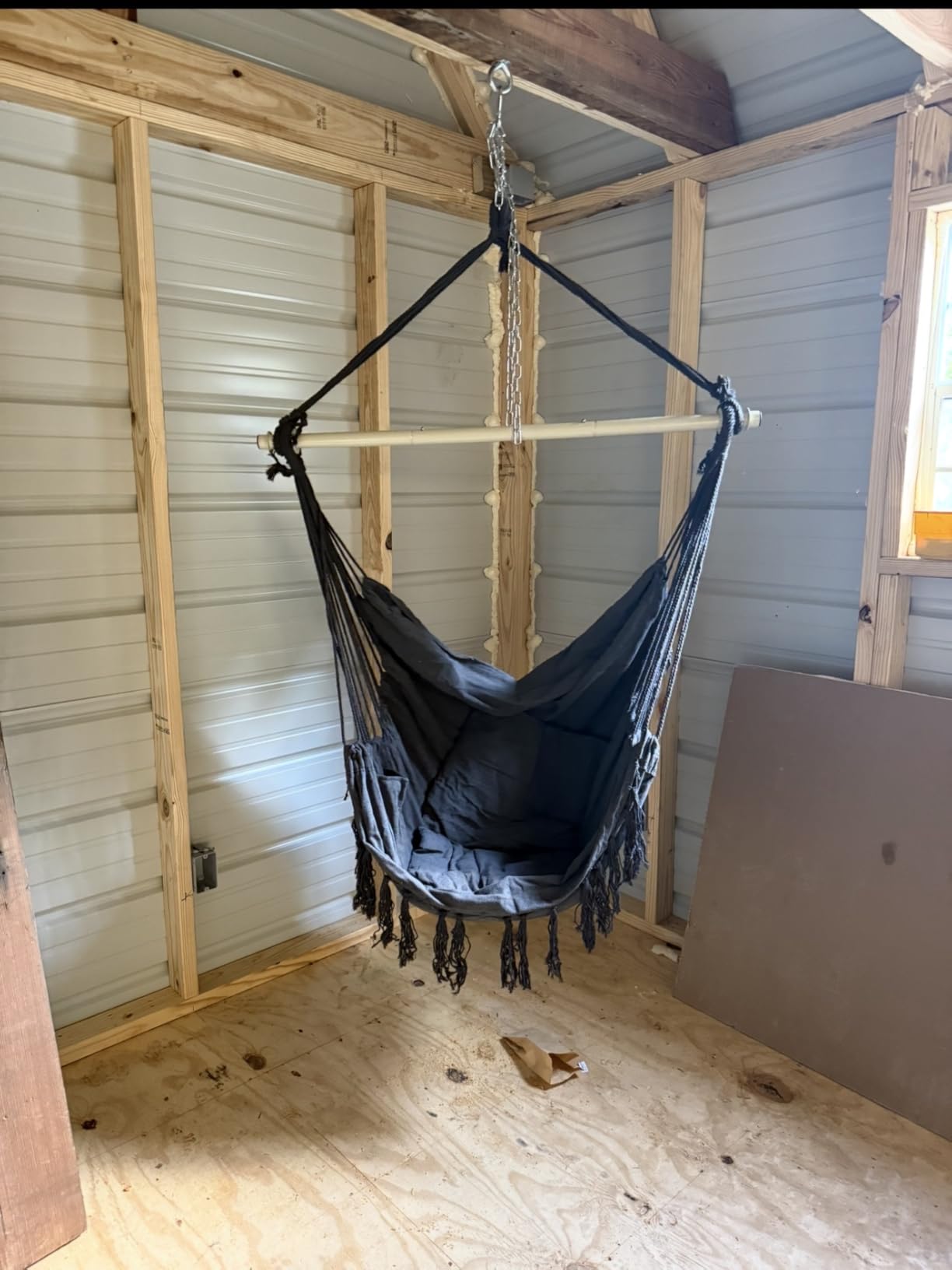 Y- STOP Hammock Chair Hanging Rope Swing, Max 500 Lbs, 2 Cushions Included, Large Macrame Hanging Chair with Pocket, Cotton Weave for Superior Comfort, Durability (Dark Grey) customer photo 1