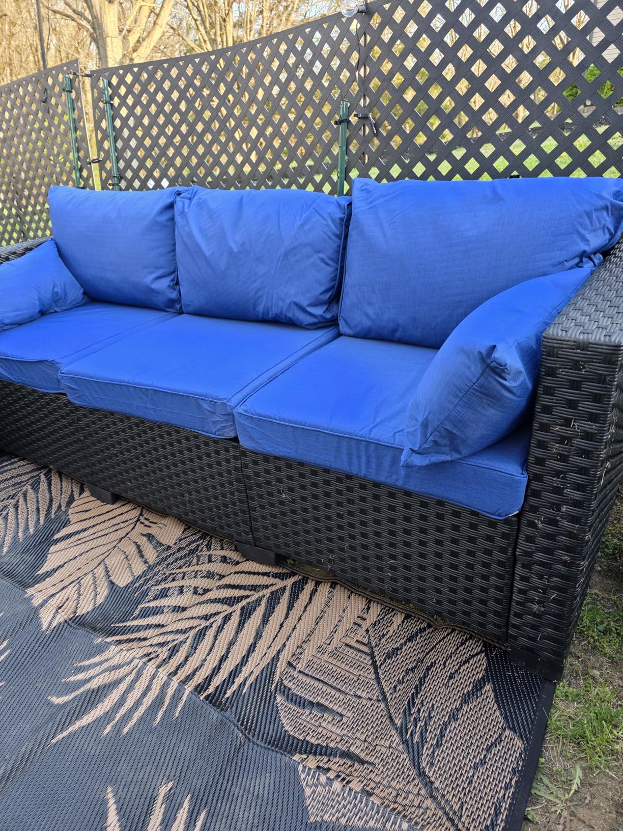 Rattaner 3-Seat Patio Wicker Sofa, Outdoor Rattan Couch Furniture Steel Frame with Furniture Cover and Deep Seat High Back, Blue Anti-Slip Cushion customer photo 1