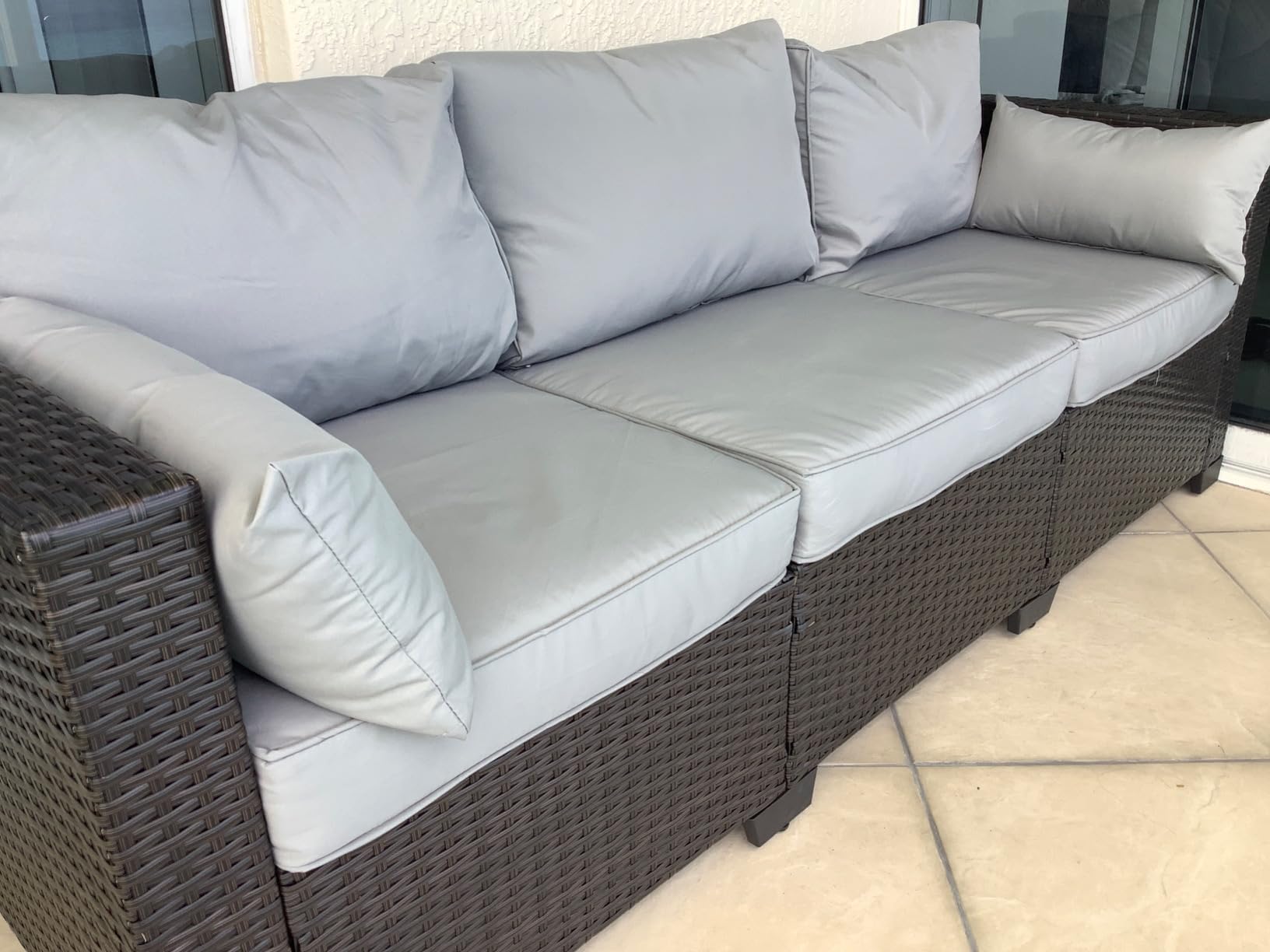 Rattaner 3-Seat Patio Wicker Sofa, Outdoor Rattan Couch Furniture Steel Frame with Furniture Cover and Deep Seat High Back, Blue Anti-Slip Cushion customer photo 2