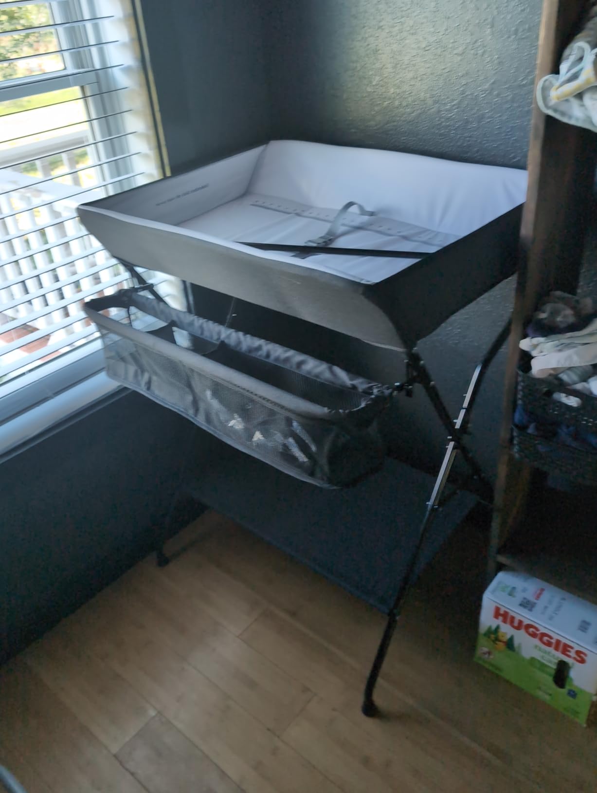 INFANS Baby Changing Table, Folding Diaper Station Portable Nursery Organizer with Safety Belt and Large Storage Racks, Grey customer photo 1
