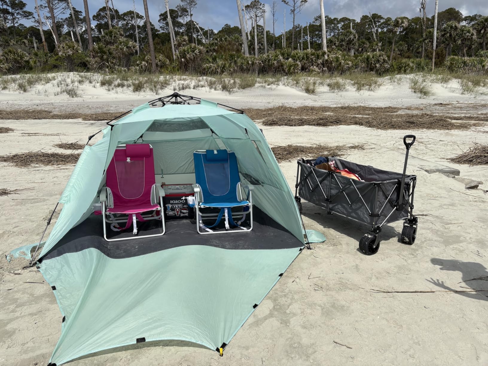 WhiteFang Deluxe Pop Up Beach Tent Sun Shade Shelter for 3-4/5-6 Person, UV Protection, Extendable Floor with 3 Ventilating Windows Plus Carrying Bag, Stakes, and Guy Lines customer photo 2