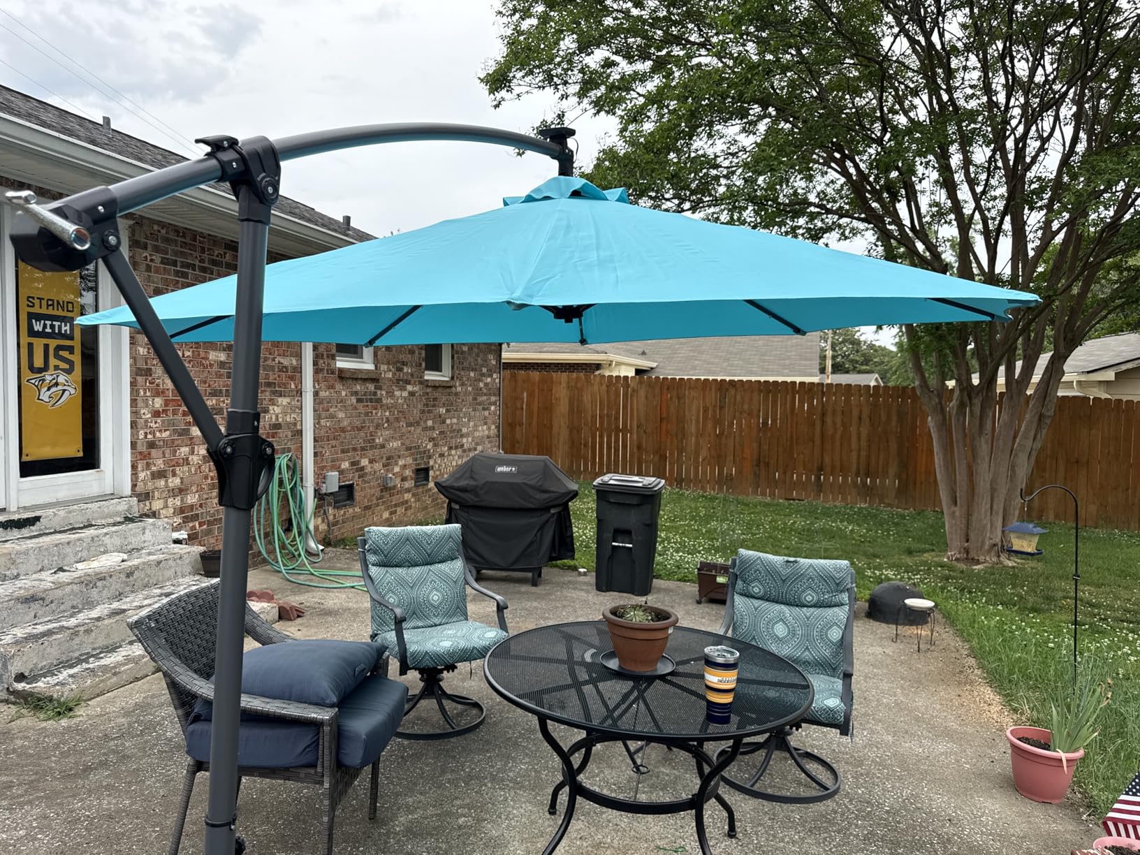 Best Choice Products 10ft Solar LED Offset Cantilever Hanging Market Patio Umbrella, 8 Sturdy Ribs, Easy Adjustment - Tan customer photo 2