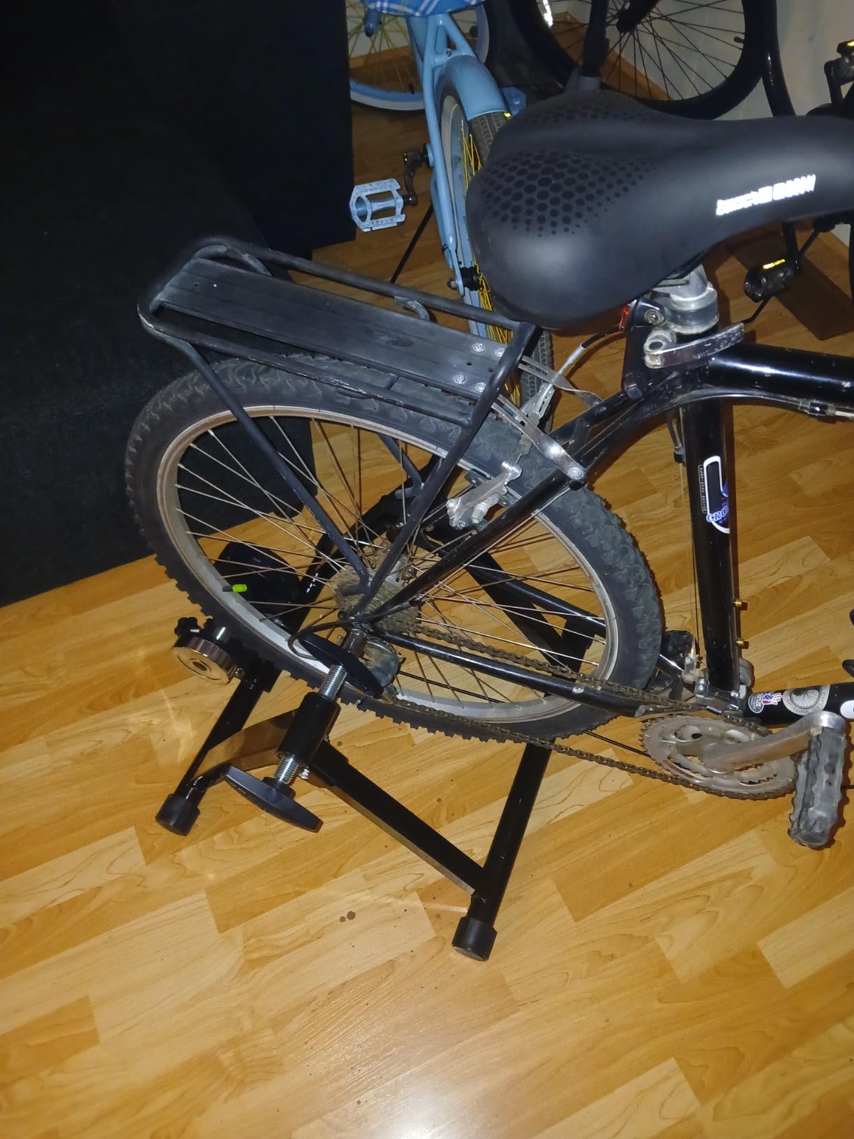 Goplus Bike Trainers for Indoor Riding, Folding Stationary Bike Stand with Magnetic Flywheel for Bicycle Cycling Training, 26''-28'' Wheels Road & Mountain Bikes customer photo 2