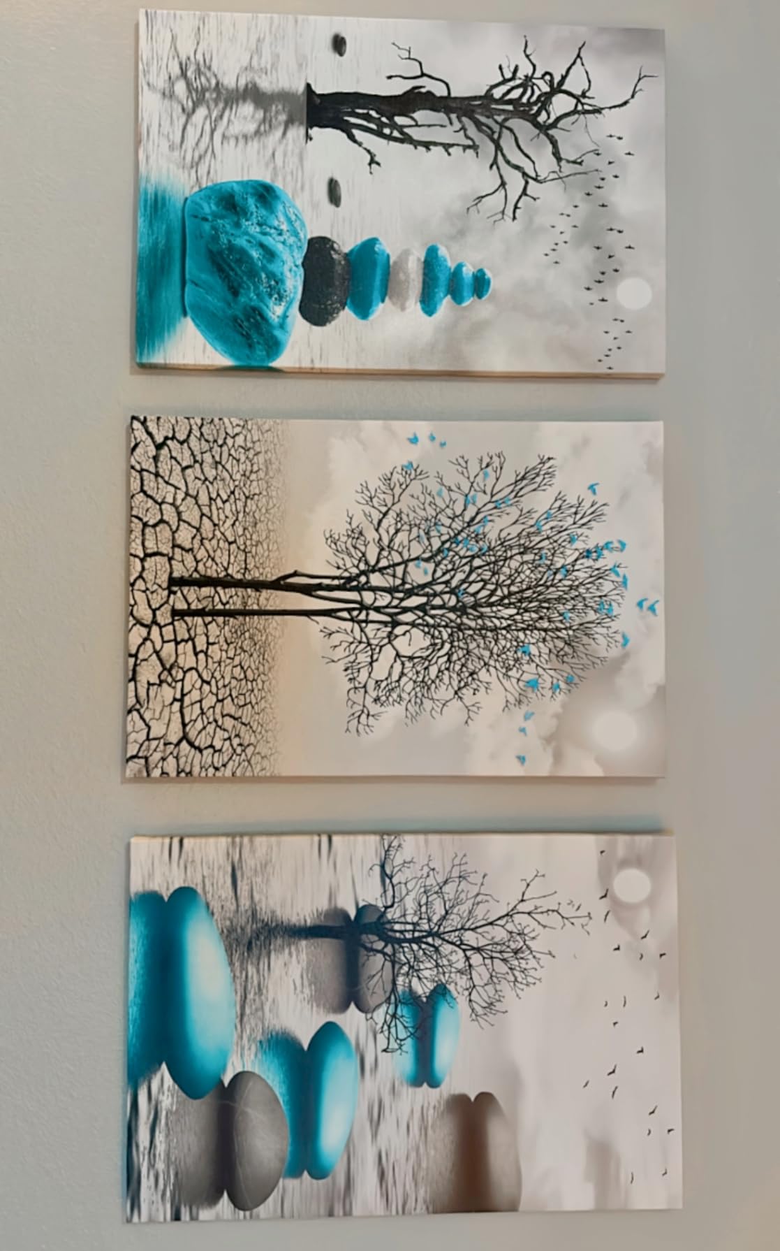 Canvas Wall Art for Living Room Wall Decor for Bedroom Bathroom Black and White Paintings Modern 3 Piece Framed Canvas Art Prints Ready to Hang Inspirational Abstract Blue Pictures Home Decorations customer photo 2