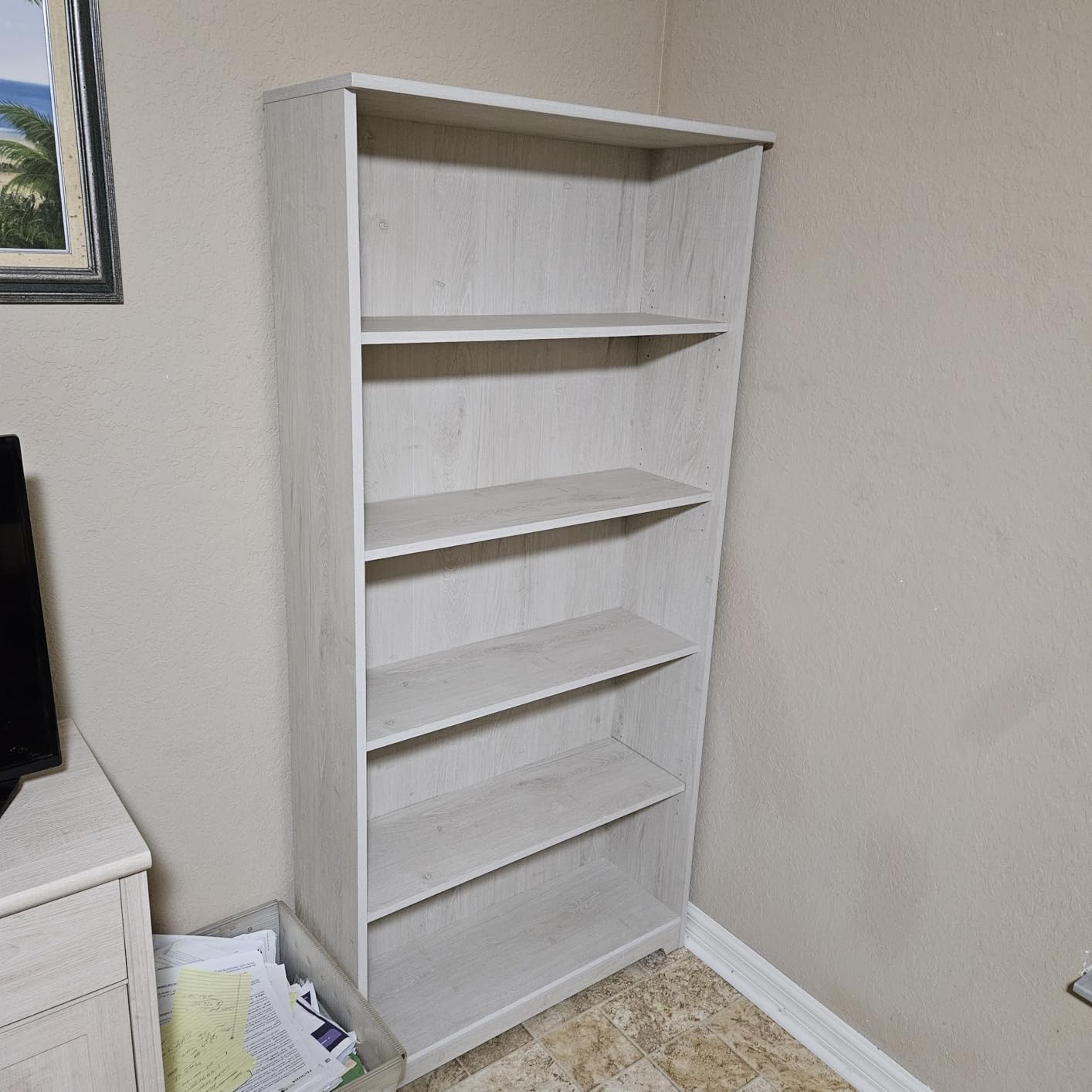 Bush Home Tall 5 Shelf Bookcase, Large Open Bookshelf, Sturdy Display Cabinet for Living Room or Home Office, Cabot Collection, Modern Gray customer photo 2