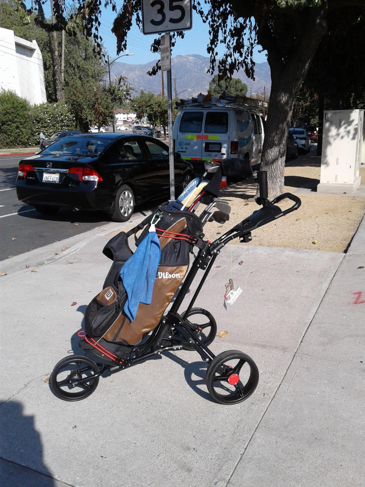 Tangkula Golf Push Pull Cart, Lightweight Aluminum Collapsible 3 Wheels Push Cart, Golf Trolley with Elastic Strap, Umbrella & Cup Holder customer photo 2