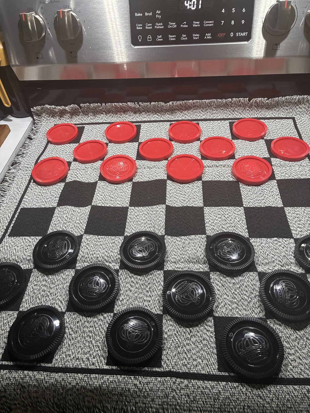 3-in-1 Vintage Giant Checkers, Tic, Tac, Toe, with Reversible Mat, 24 Chips, Family Board Game, Lawn Game, BBQ Party Favor, Indoor and Outdoor Activity for Kids and Adults customer photo 1