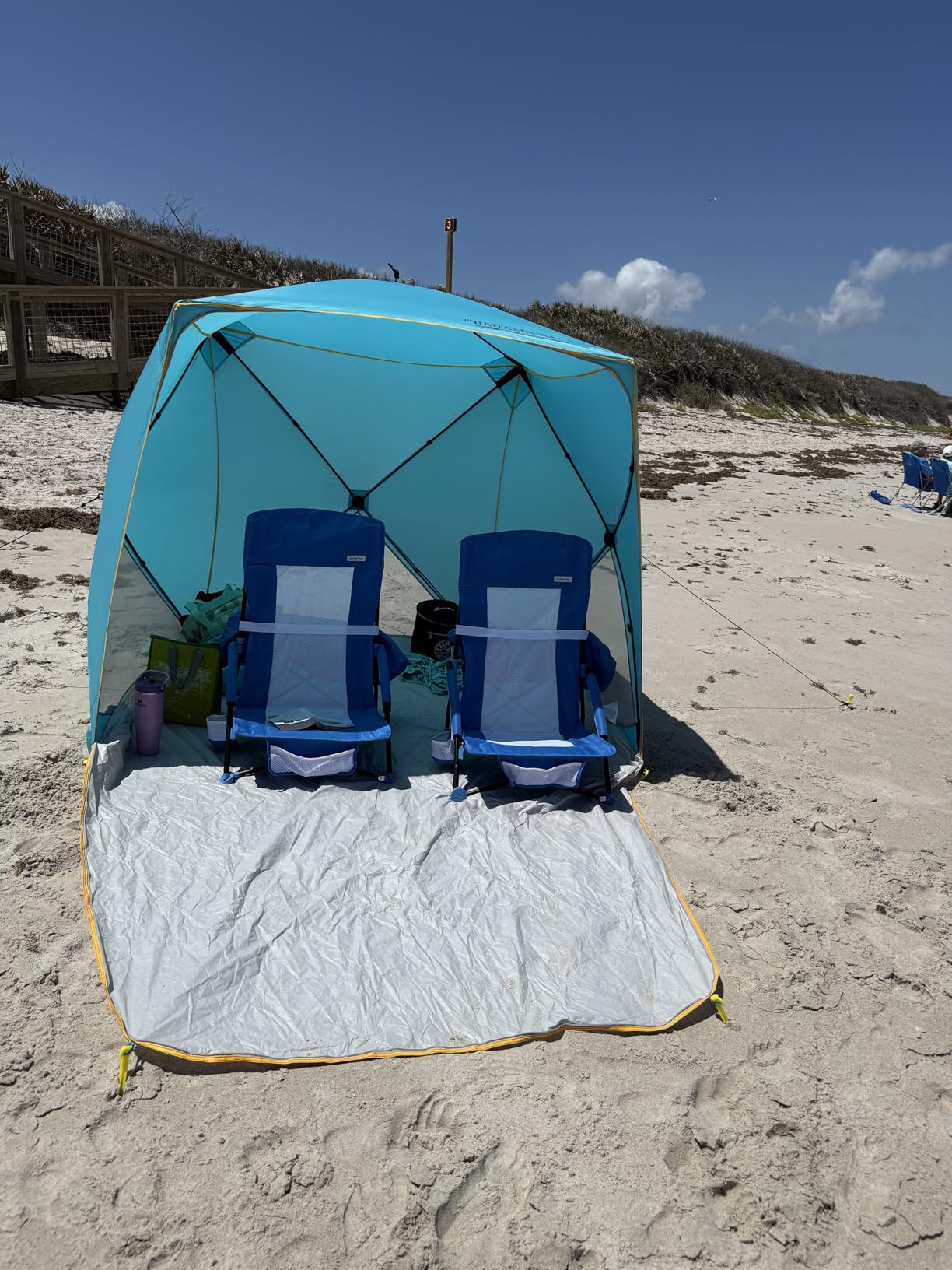 Old Bahama Bay Pop Up Beach Tent, Portable Shade Sun Shelter UPF50+ UV Protection for 4 Person Extendable Floor for Fishing Hiking Camping, Waterproof Windproof(Blue) customer photo 1