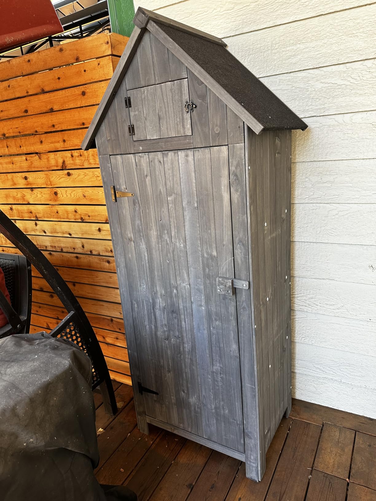 VINGLI Outdoor Wooden Storage Shed, Garden Shed Outside Tool Cabinet with Safety Latch, Patio Storage Organizer customer photo 1
