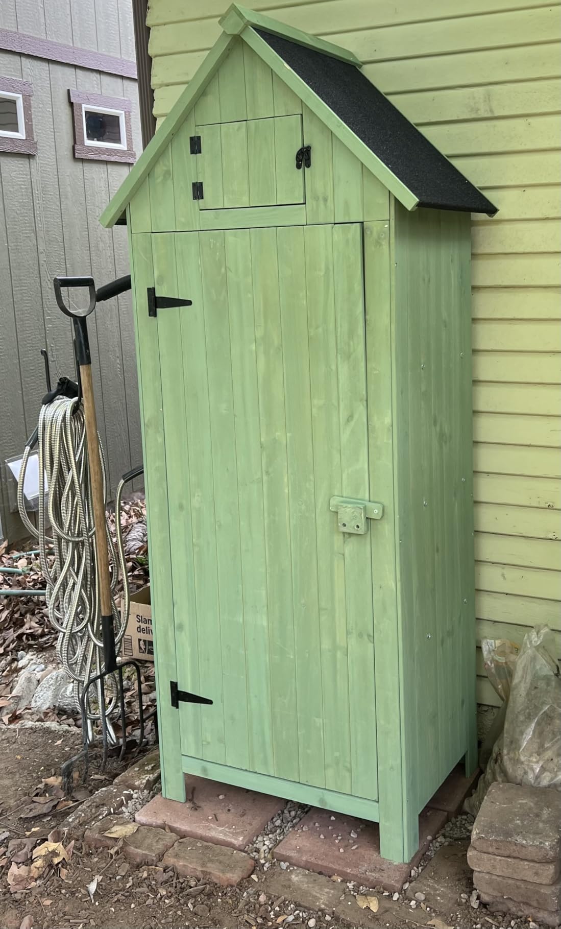 VINGLI Outdoor Wooden Storage Shed, Garden Shed Outside Tool Cabinet with Safety Latch, Patio Storage Organizer customer photo 2