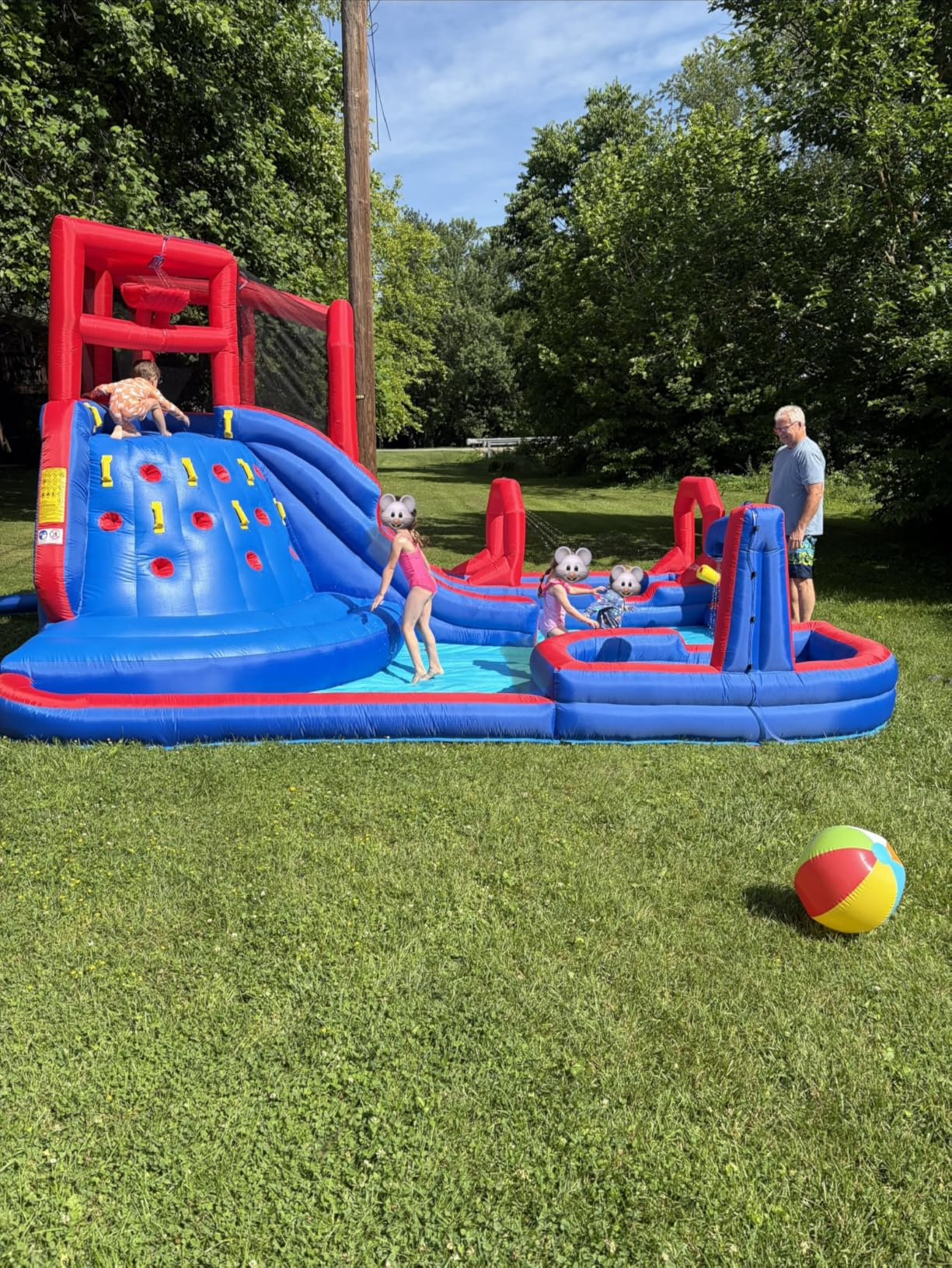 Sunny & Fun Mega Climb N' Go Inflatable Water Slide Park - Heavy-Duty for Outdoor Fun - Climbing Wall, 2 Slides & Deep Splash Pool - Easy to Set Up & Inflate with Included Air Pump & Carrying Case customer photo 1