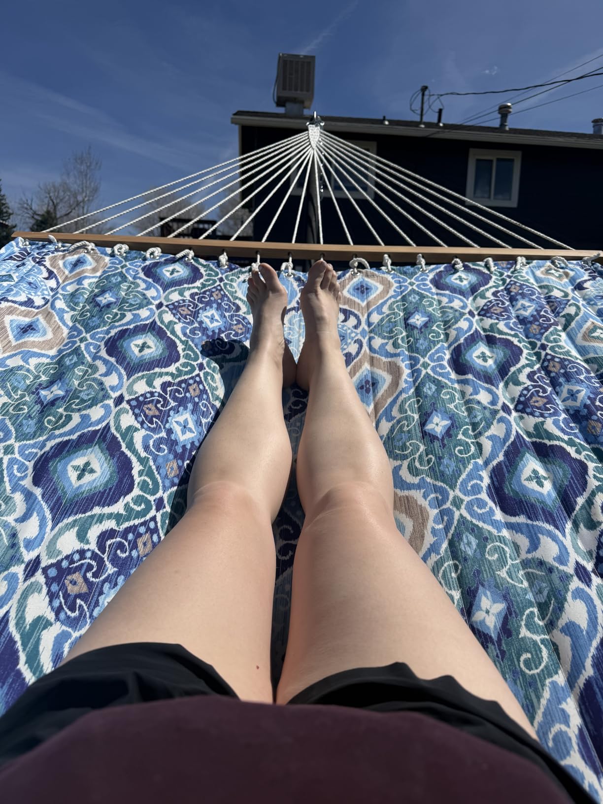 Lazy Daze Hammocks 12FT Quilted Fabric Hammock with Soft Pillow, Double 2 Person Tree Hammock with Spreader Bar for Outdoor Outside Patio Garden Yard Pool Beach, 450lbs Capacity customer photo 1