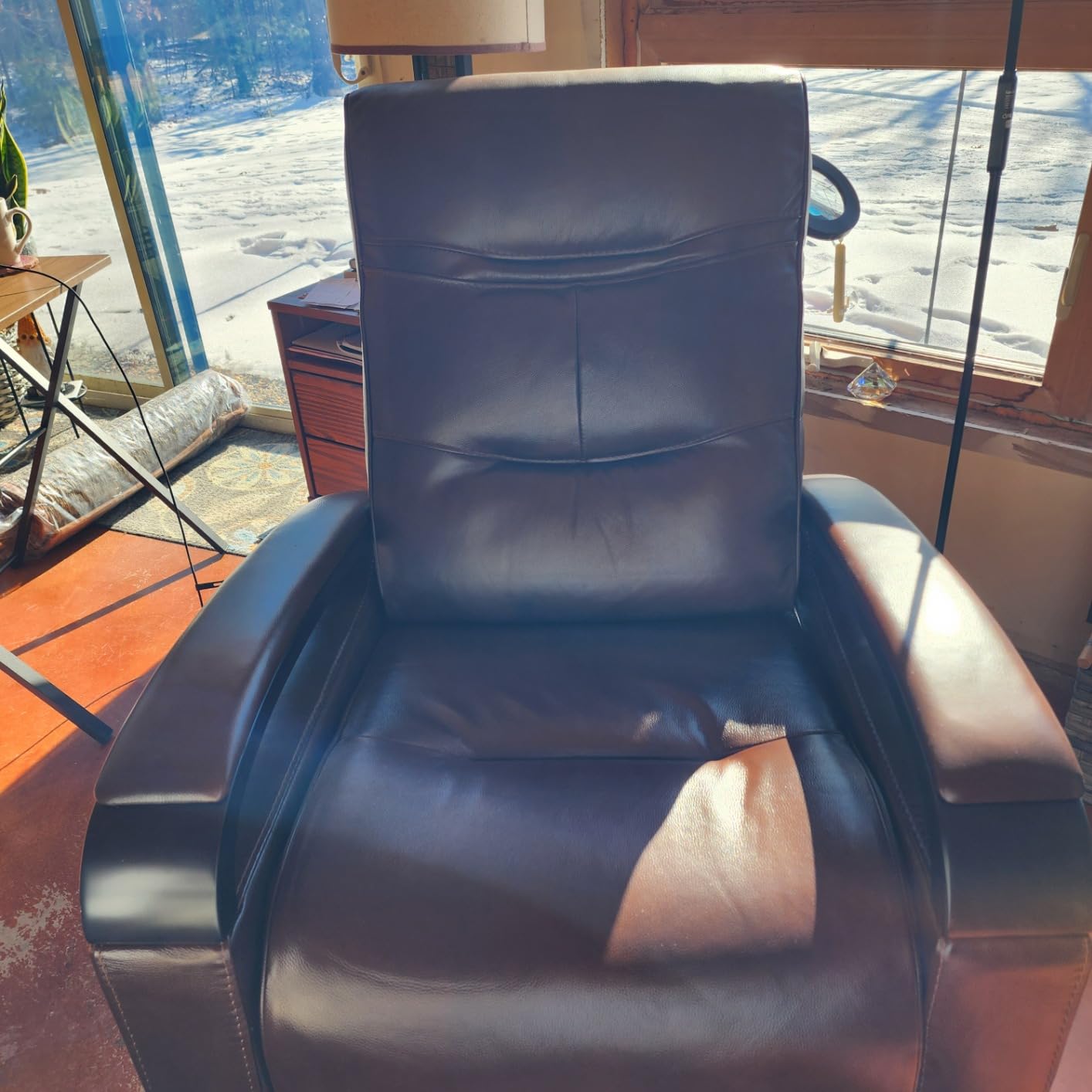 CHITA Genuine Leather Power Swivel Glider Rocker Recliner, FSC Certified Mid Century Modern Recliner Chair for Adults, Adjustable Power Headrest, for Nursery and Living Room, Cognac Brown customer photo 2